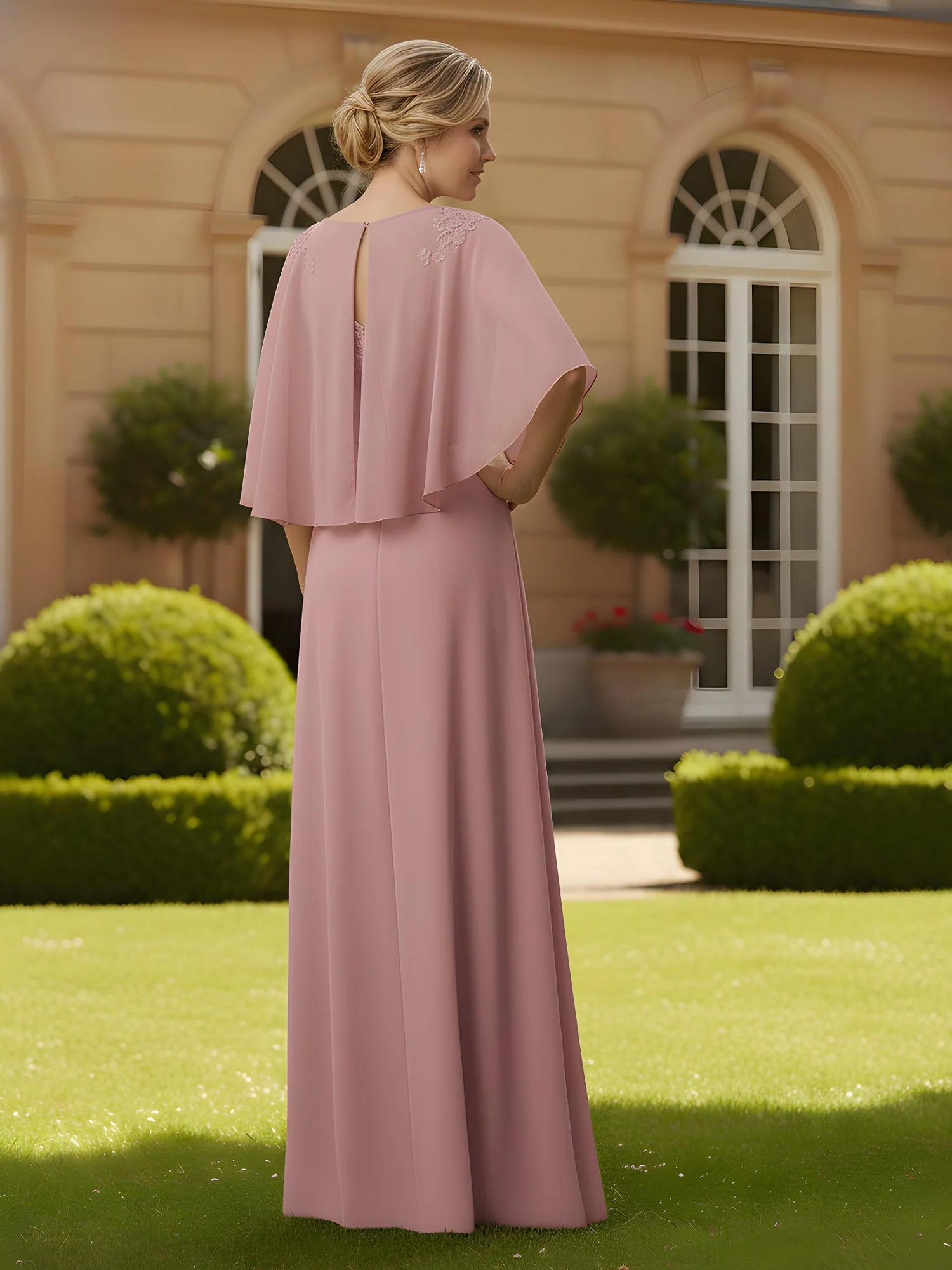Illusion Ausschnitt A-Linie Kleid mit Mantel-Ärmeln Cabernet - Image 2