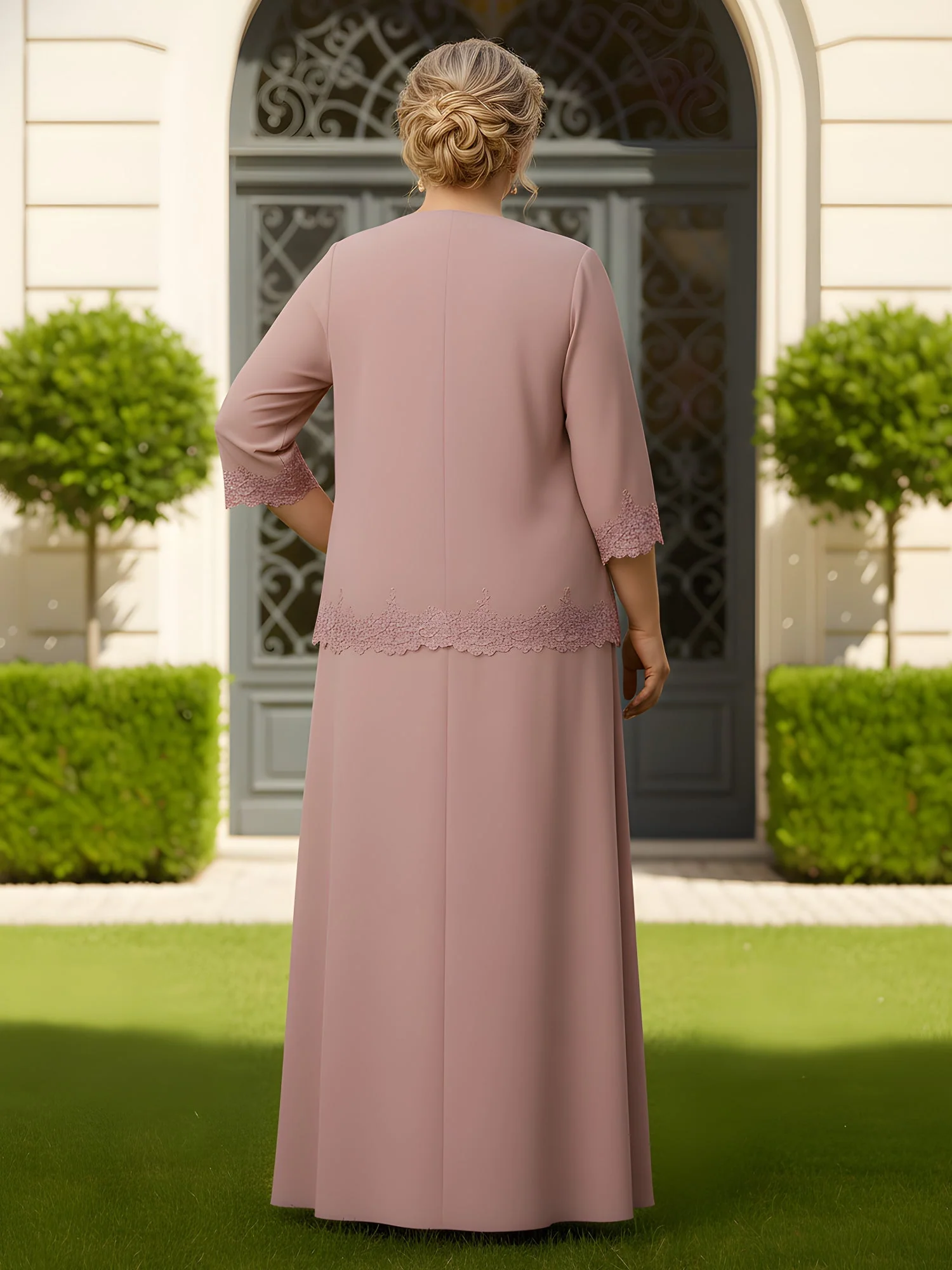 Spitze Trim Zweiteilig Chiffon Maxi Anzug Rost - Image 2