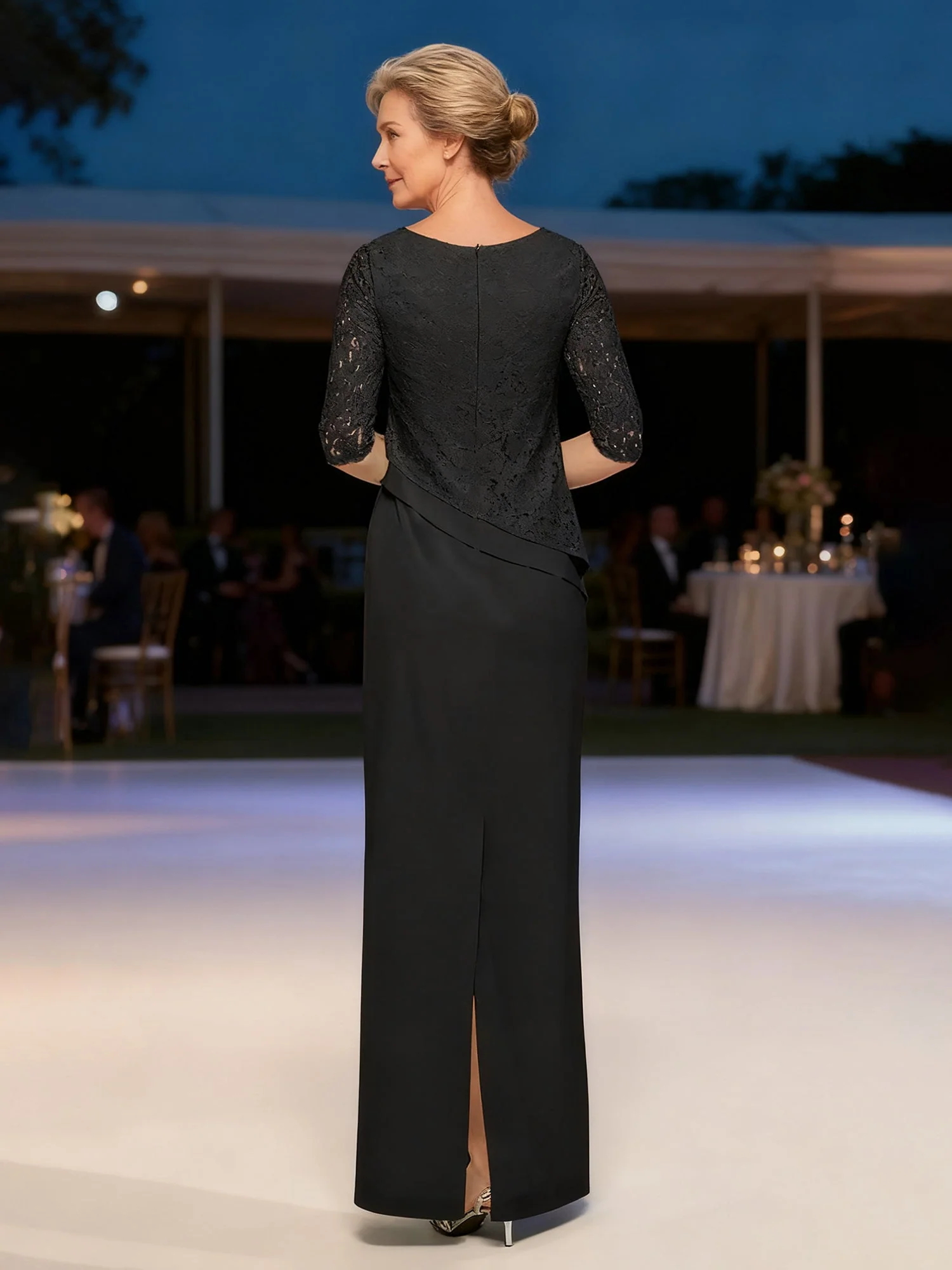 Spitze Oberteil Asymmetrisch Peplum Maxi Formell Kleid Schwarz - Image 2