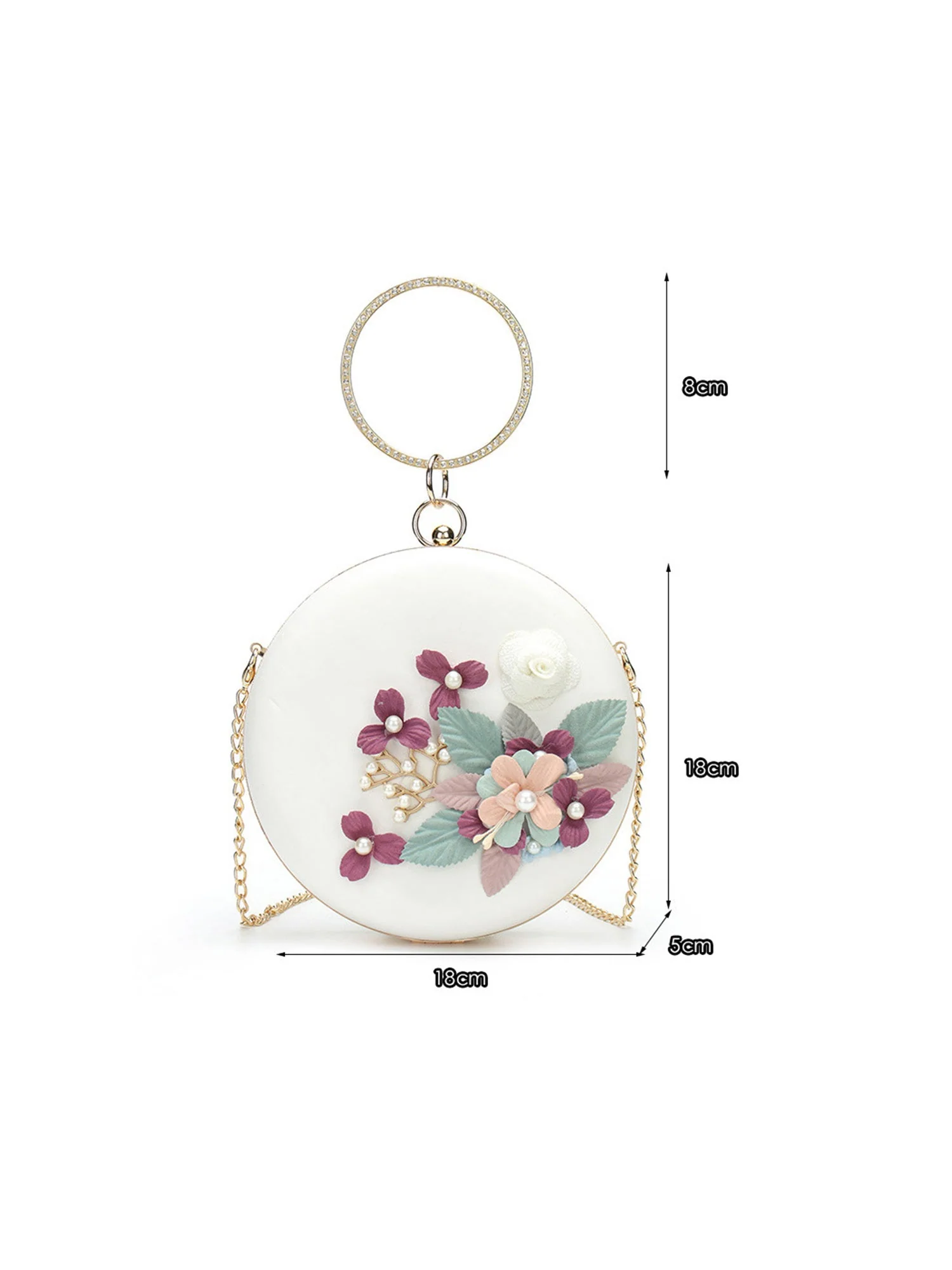 Kleine runde Tasche mit Blumen-, Diamanten- und Perlendetails - Image 7