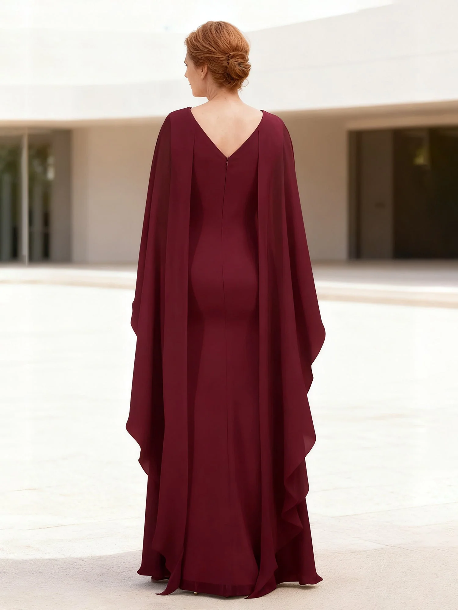 Rund Ausschnitt Bodenlang Overlay Detail Abendkleid Himmelblau - Image 2