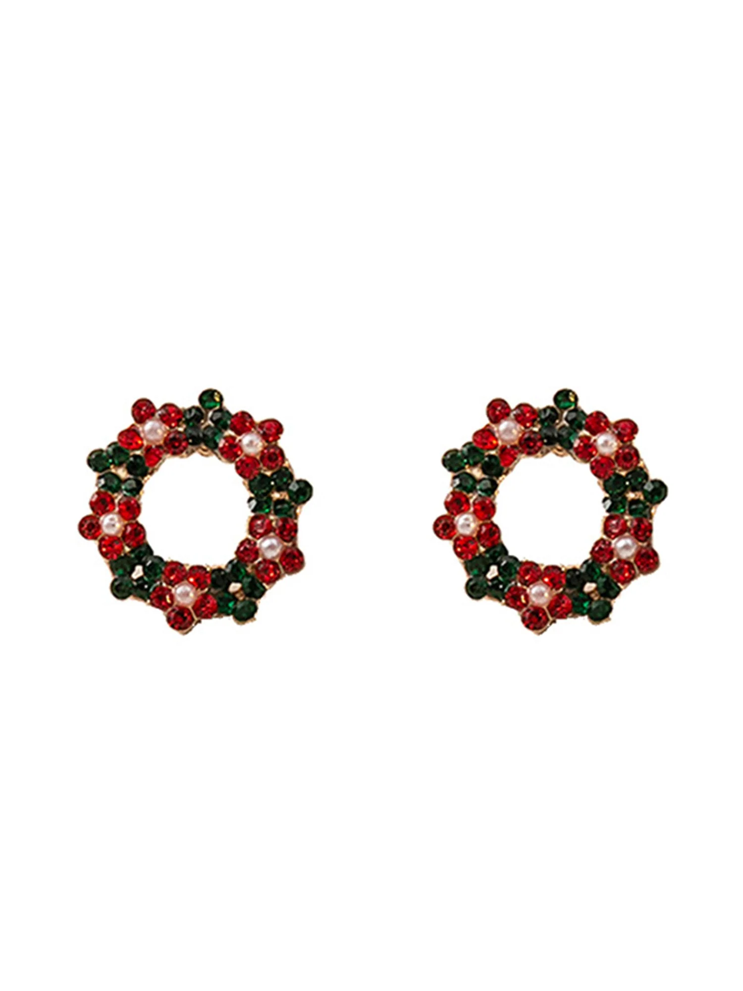 Kranz Kontrastfarbe Weihnachts Runde Perlen Stecker Ohrringe - Image 4