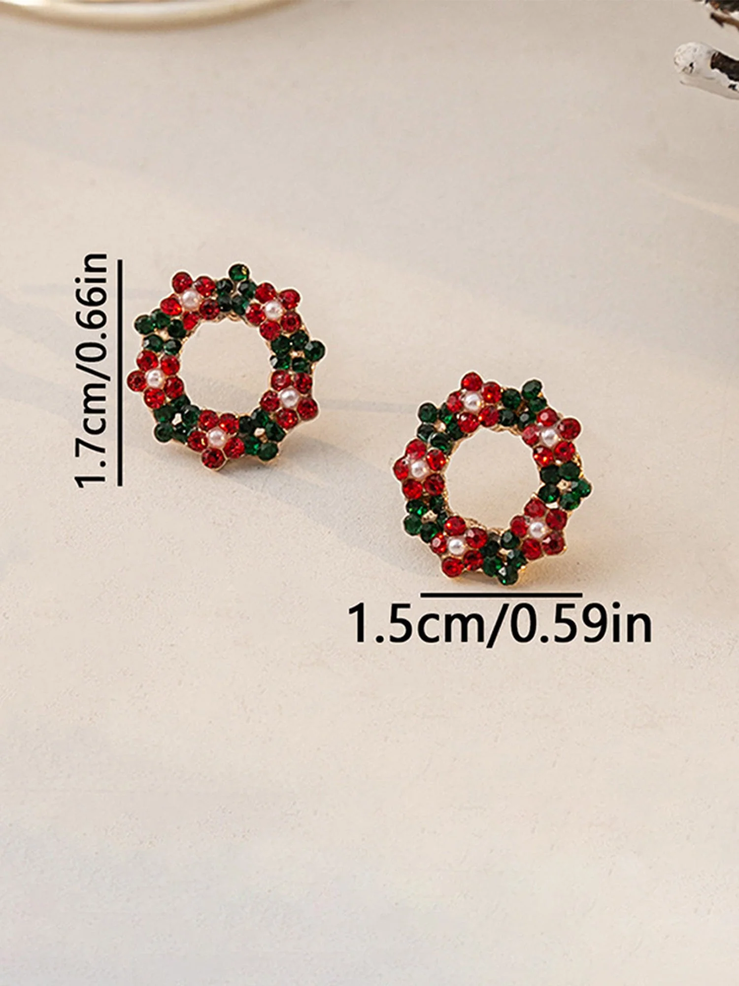 Kranz Kontrastfarbe Weihnachts Runde Perlen Stecker Ohrringe - Image 5