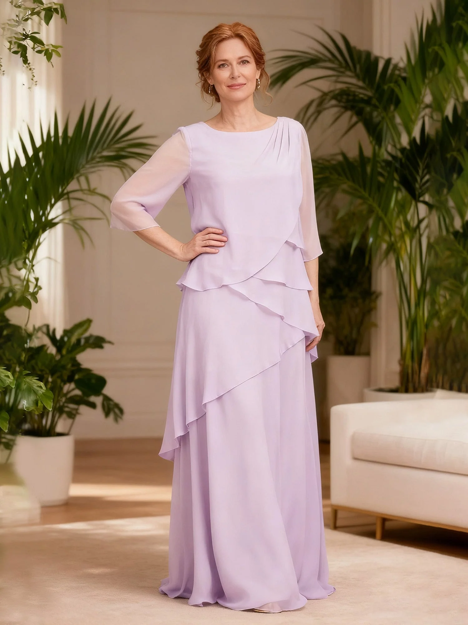 Kaskadierend Rüschen Boot Ausschnitt Kleid Weiß