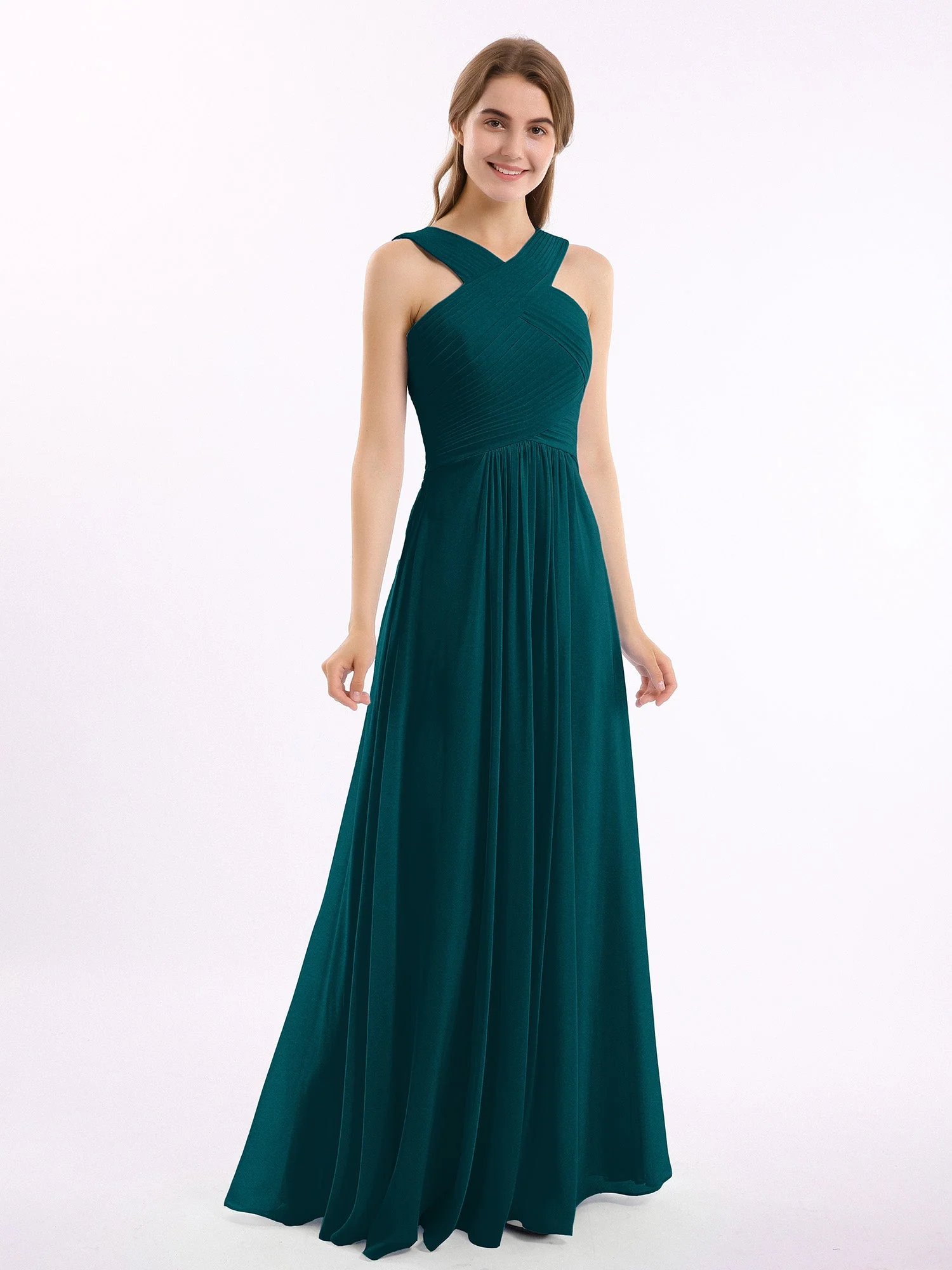 Kreuz Schultergurt Chiffon Kleid mit Empire-Linie Taille Kieferngrün - Image 3