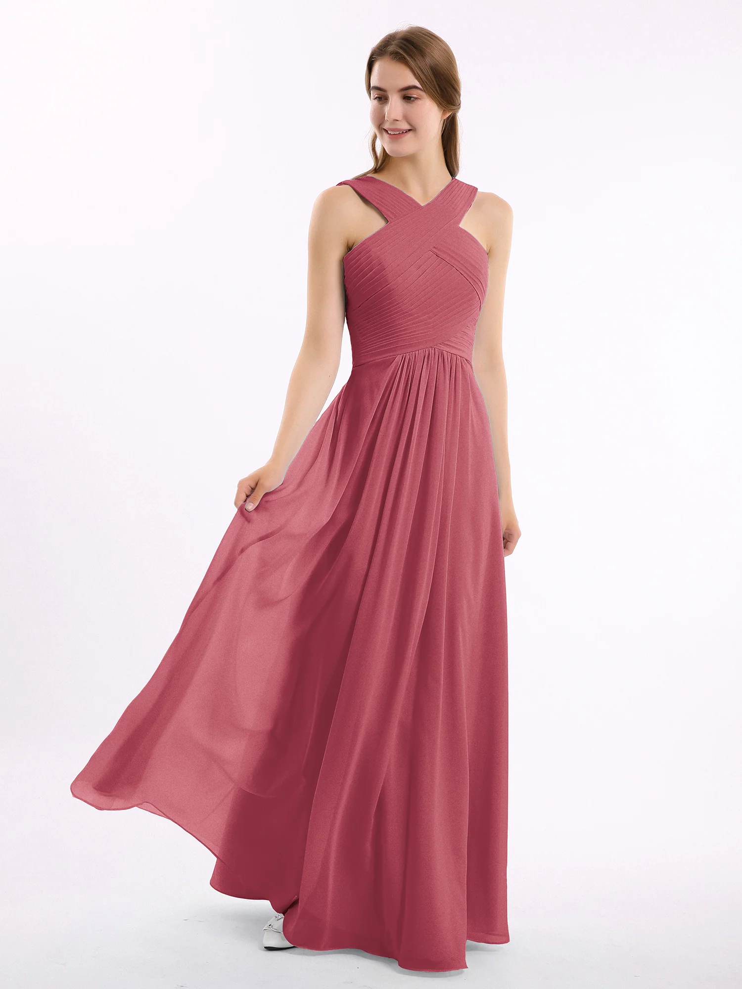 Kreuz Schultergurt Chiffon Kleid mit Empire-Linie Taille Zimtrose - Image 4