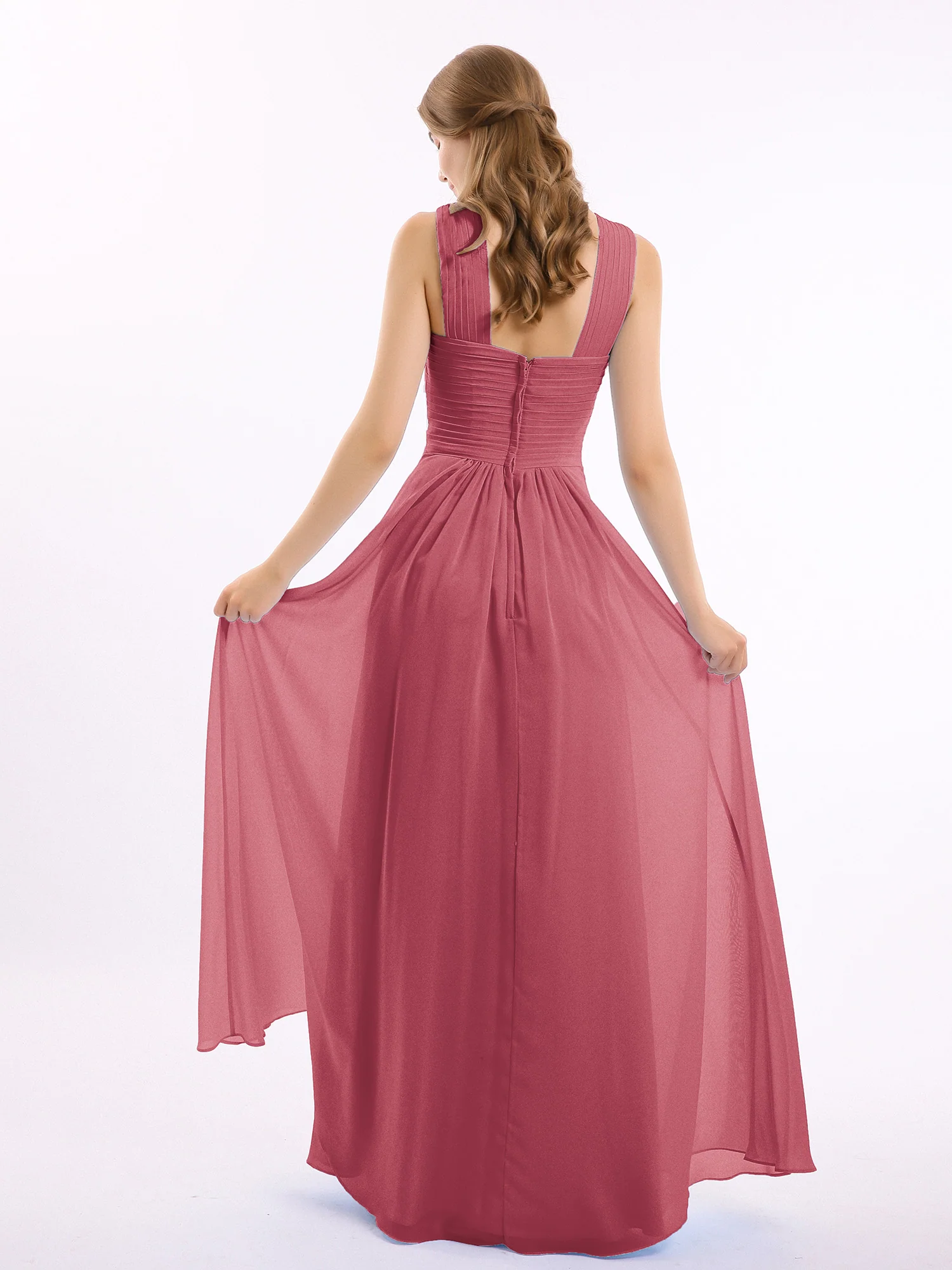 Kreuz Schultergurt Chiffon Kleid mit Empire-Linie Taille Zimtrose - Image 5