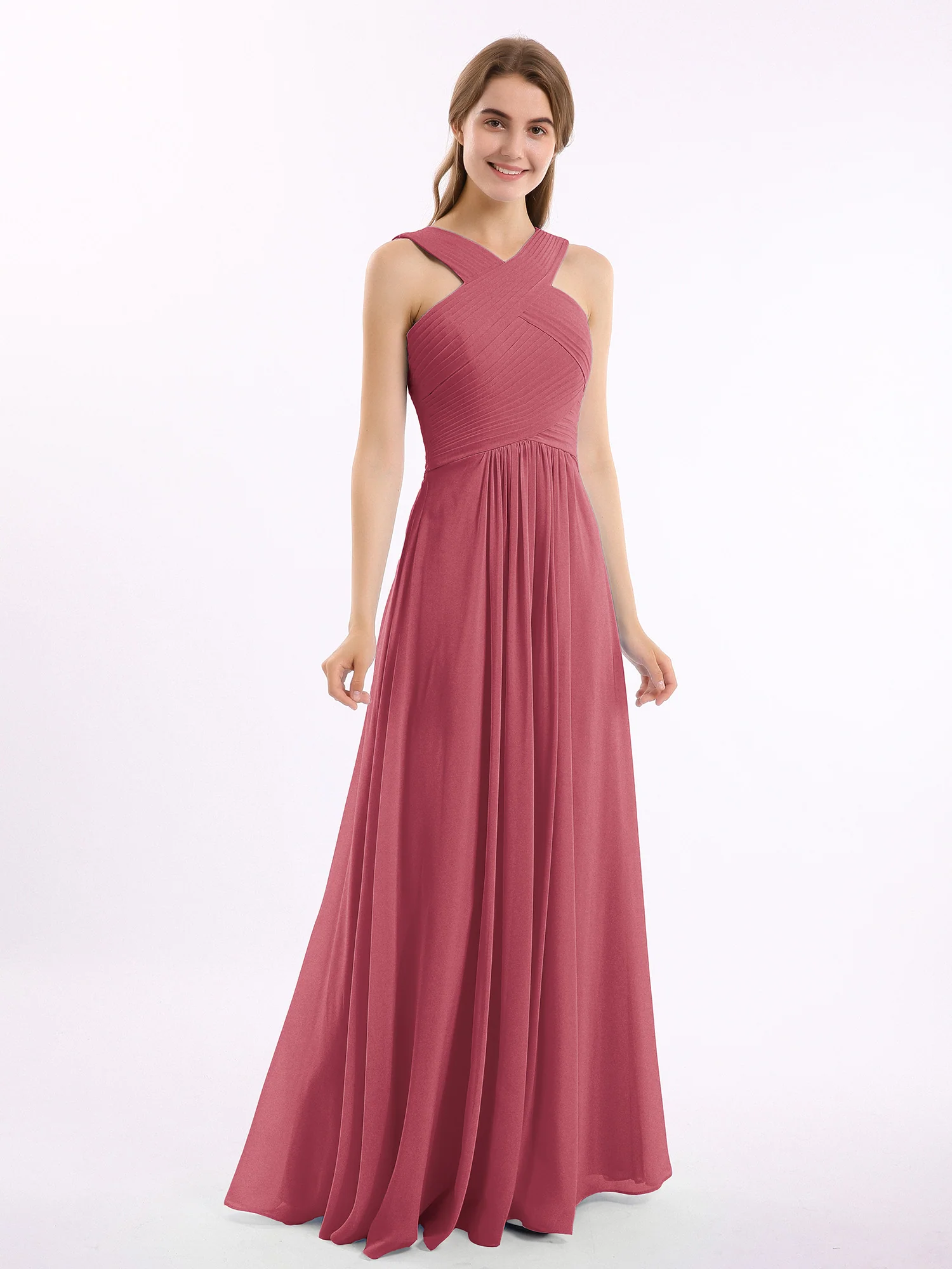 Kreuz Schultergurt Chiffon Kleid mit Empire-Linie Taille Zimtrose - Image 6
