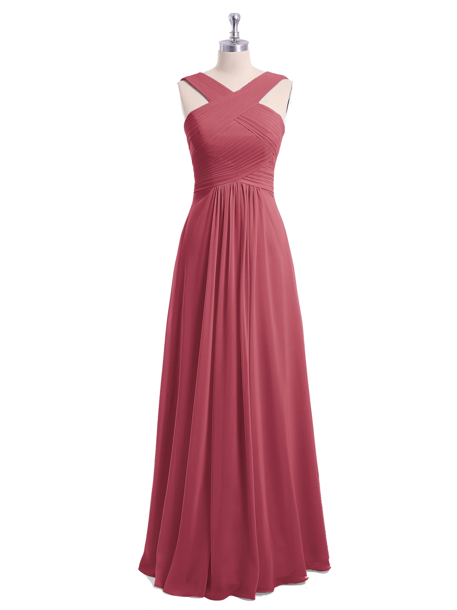 Kreuz Schultergurt Chiffon Kleid mit Empire-Linie Taille Zimtrose - Image 7
