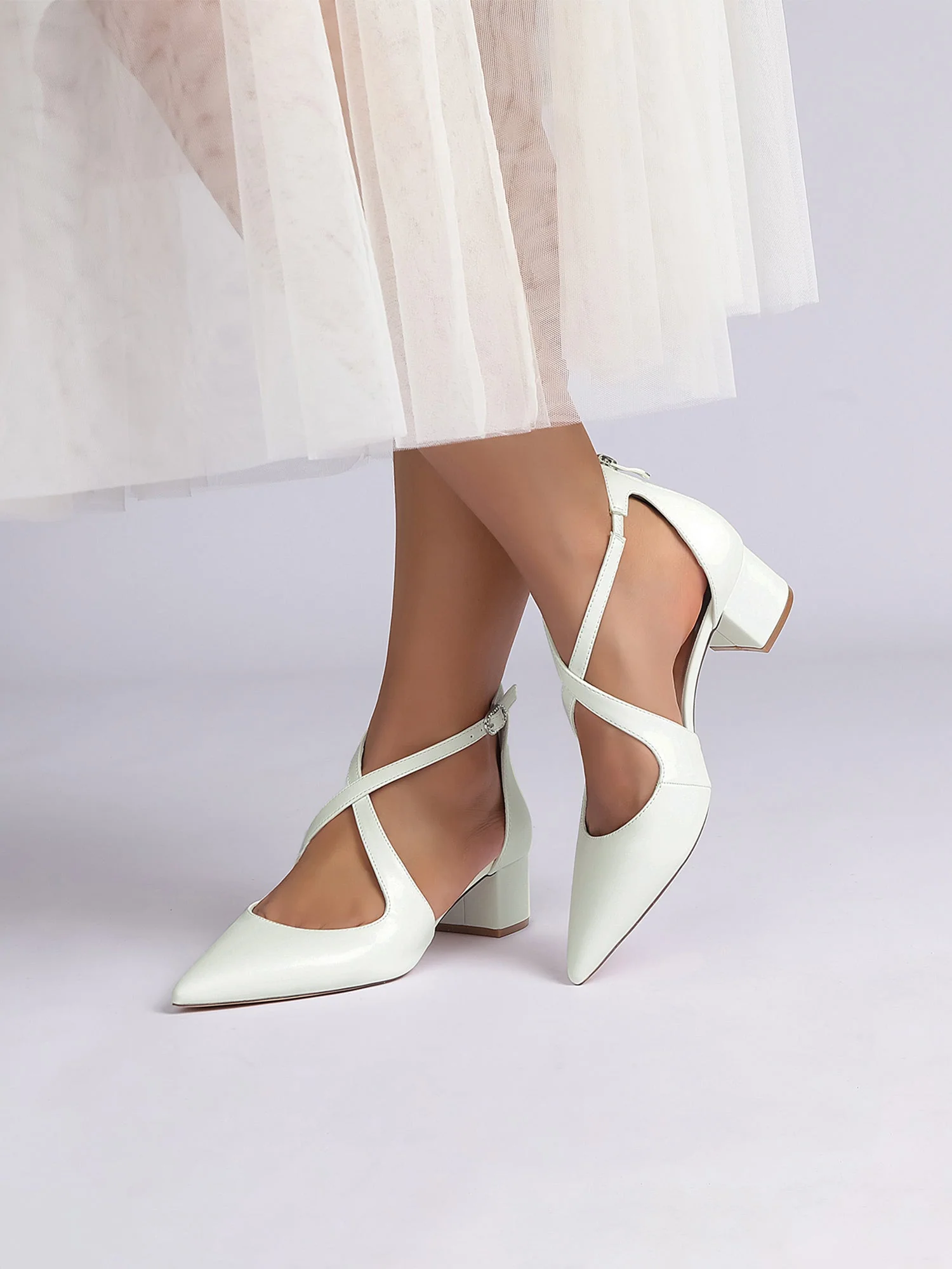 Kunstleder Spitzenschuh Chunky Absatz Hochzeitsschuhe