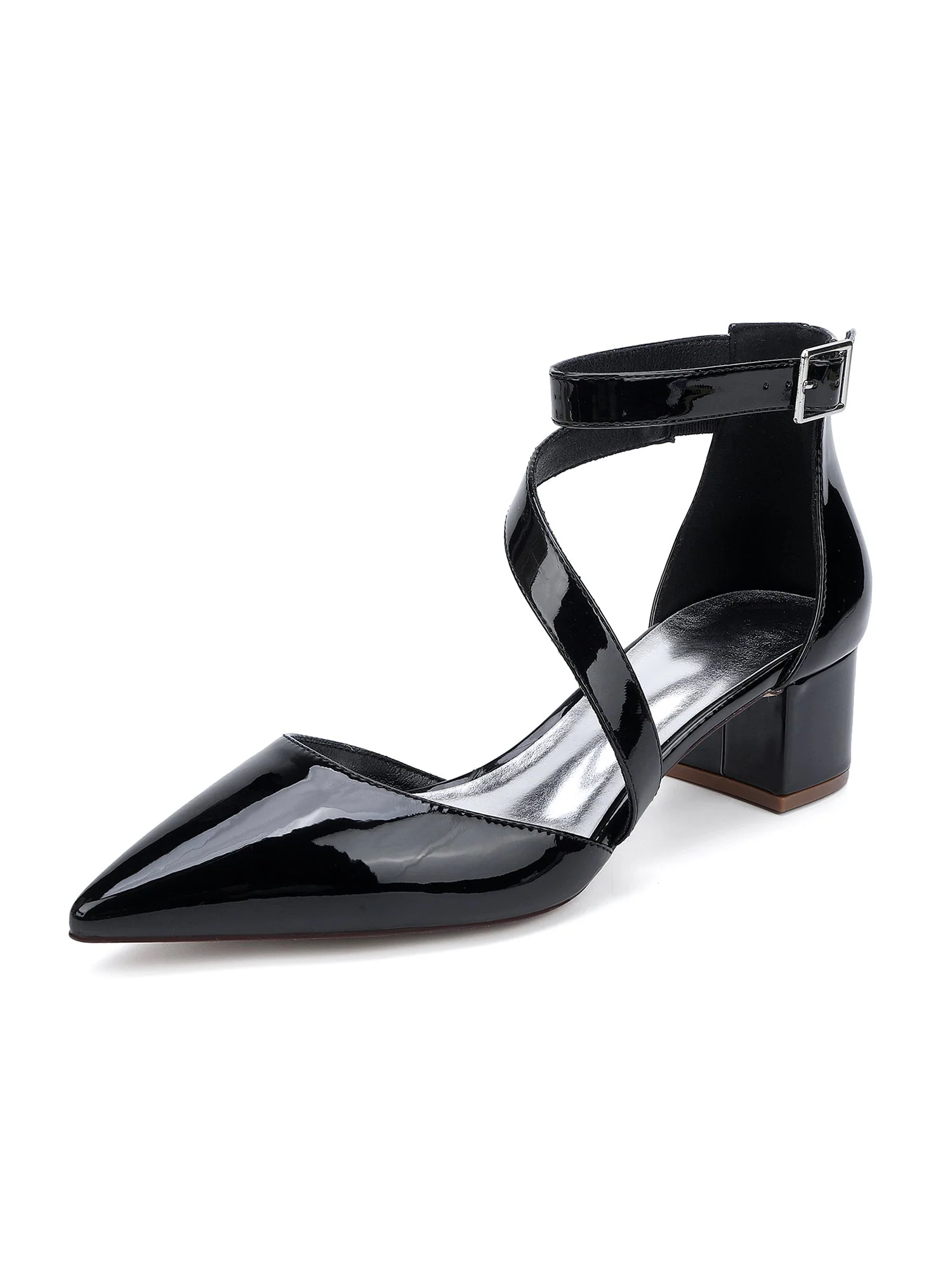 Lackleder Knöchelriemen Dicker Absatz Damenschuhe - Image 13