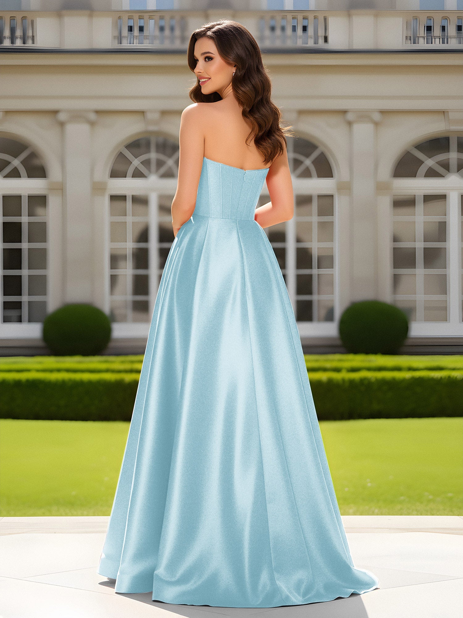 Herzform Ausschnitt A-Linie Satin Maxi Kleid mit Schlitz Nebel - Image 2