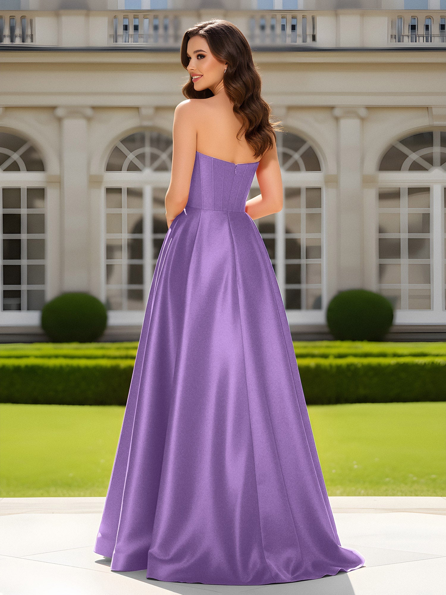 Herzform Ausschnitt A-Linie Satin Maxi Kleid mit Schlitz Tahiti - Image 2
