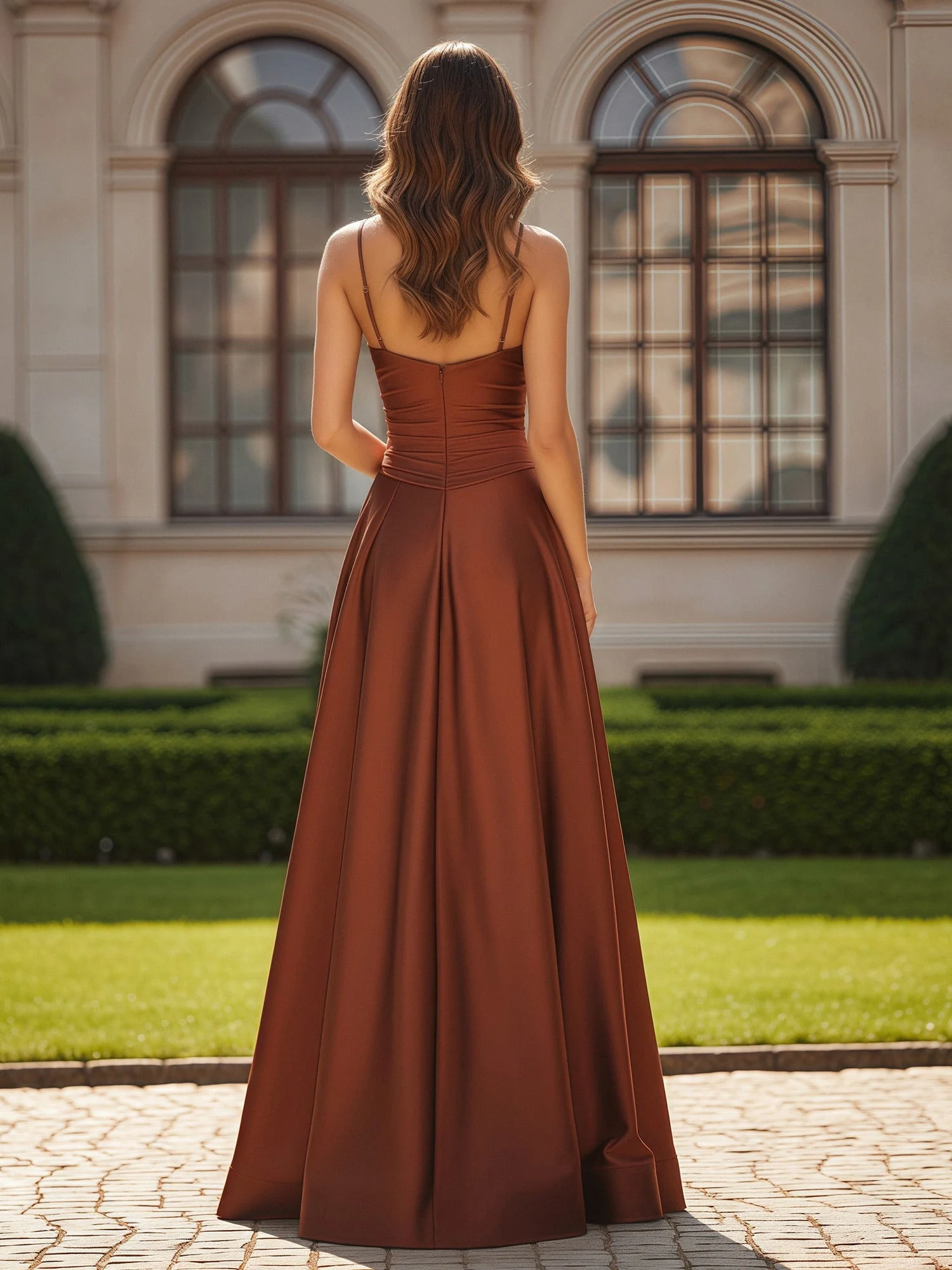 Spaghettiträger Herzform Korsett Lang Kleid mit Schlitz Königsblau - Image 2