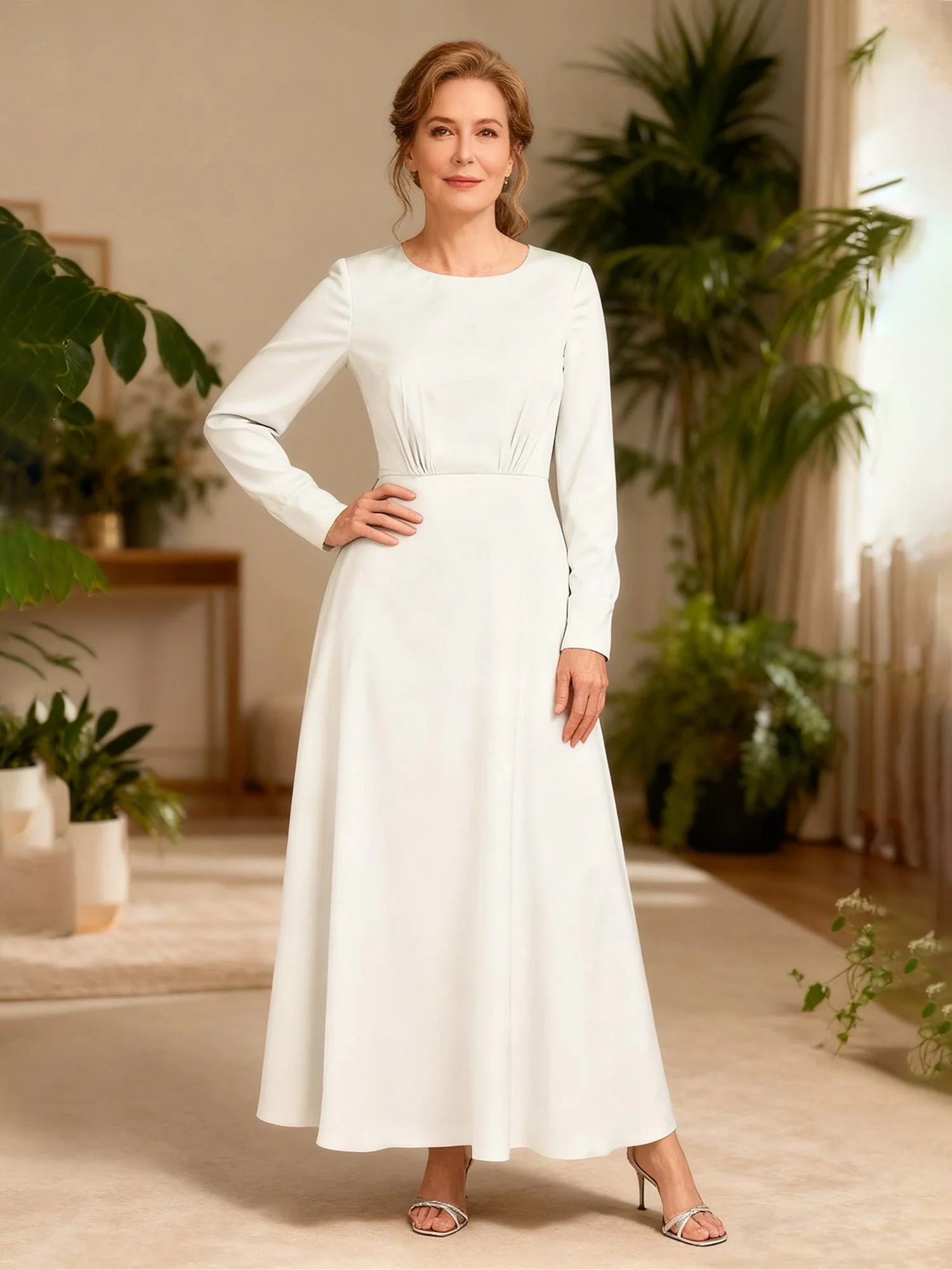 Elegant Knöchel-Länge Tag bis Abend Kleid Weiß