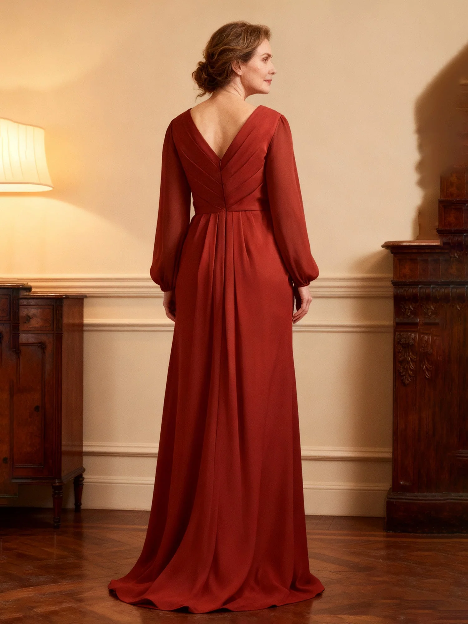 Wrap Vorne Perlen Langarm Formell Kleid Pfau - Image 2
