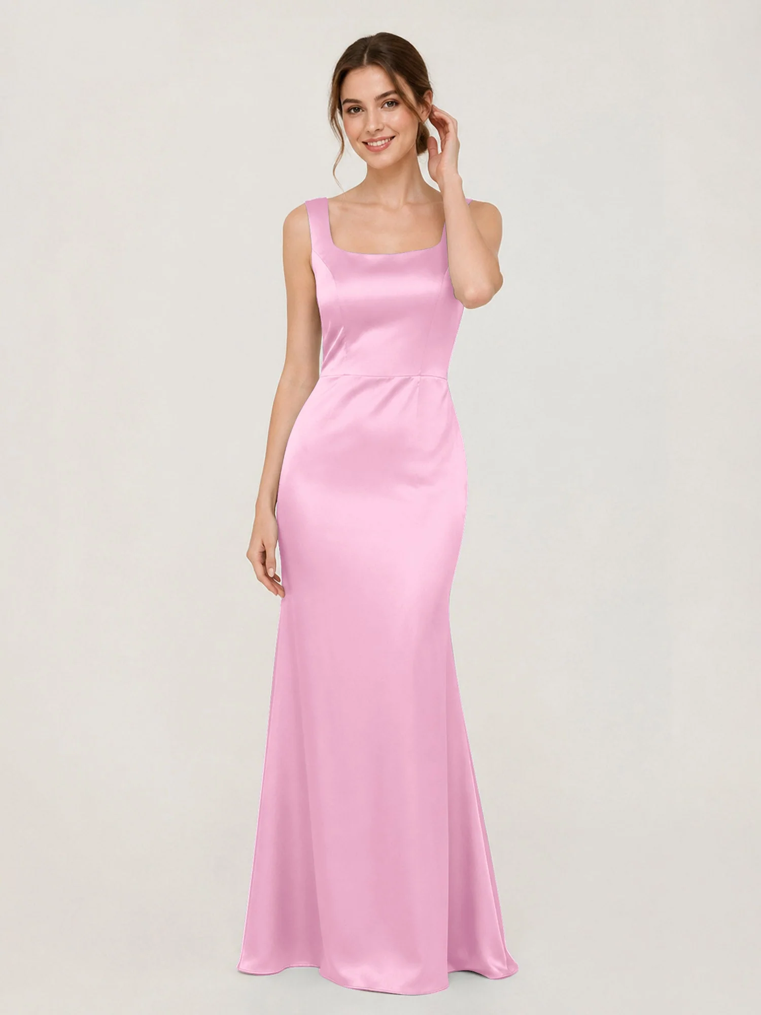 Satin Meerjungfrau Kleid mit Rückenschleife Bonbonrosa