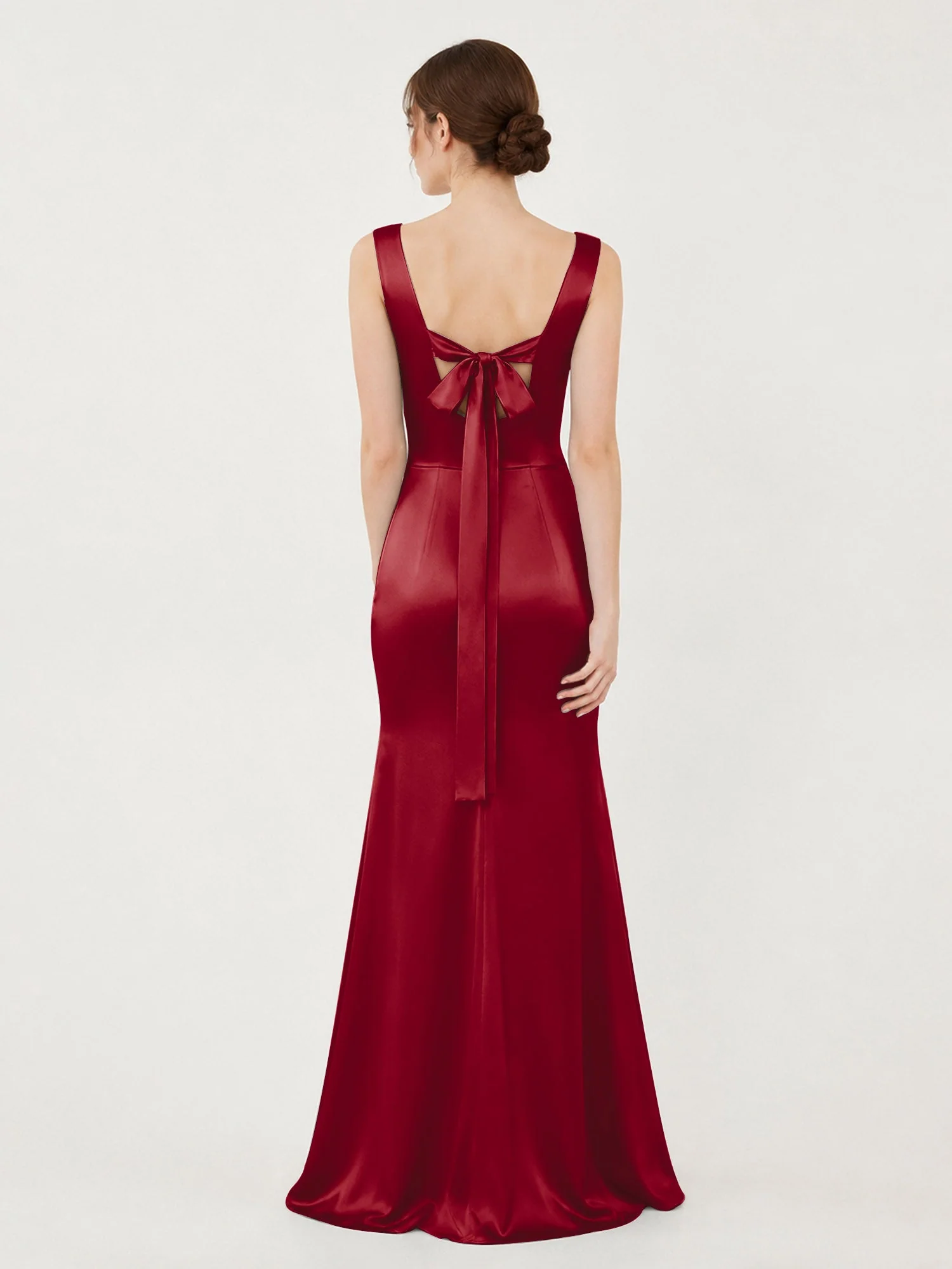 Satin Meerjungfrau Kleid mit Rückenschleife Burgunderrot - Image 2