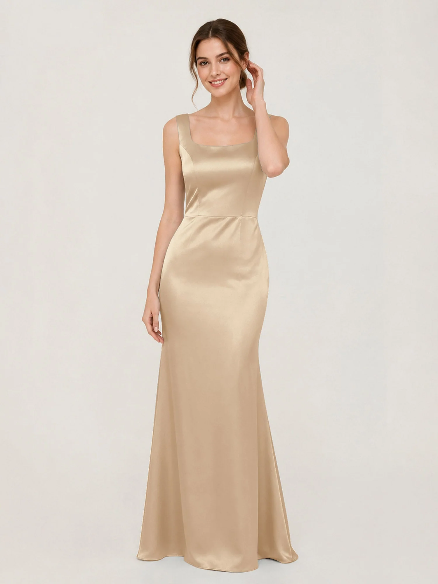 Satin Meerjungfrau Kleid mit Rückenschleife Champagner