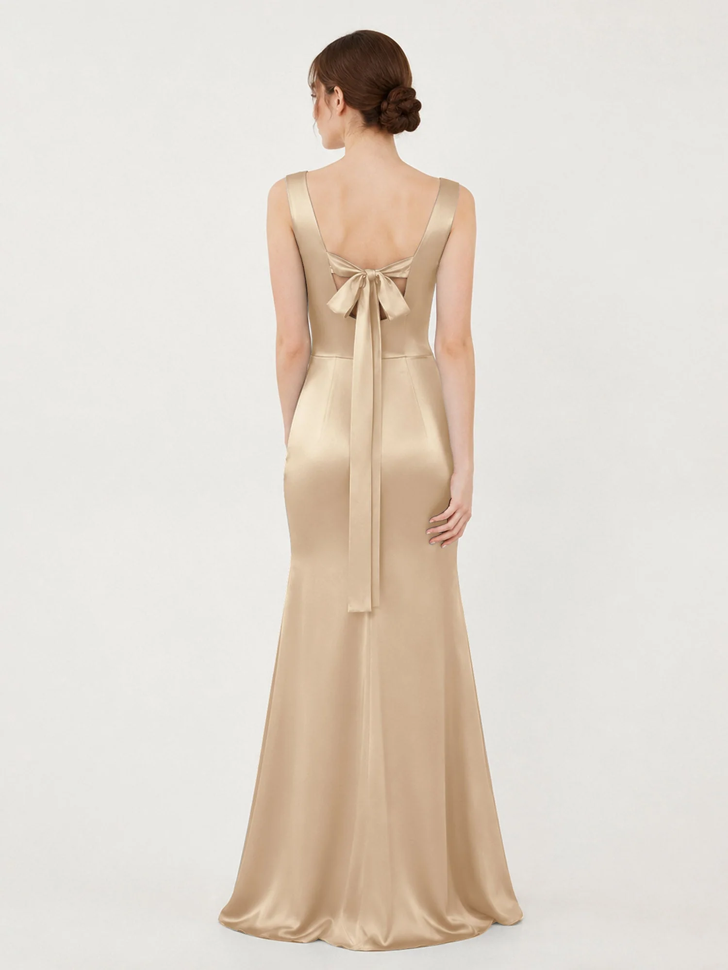 Satin Meerjungfrau Kleid mit Rückenschleife Champagner - Image 2