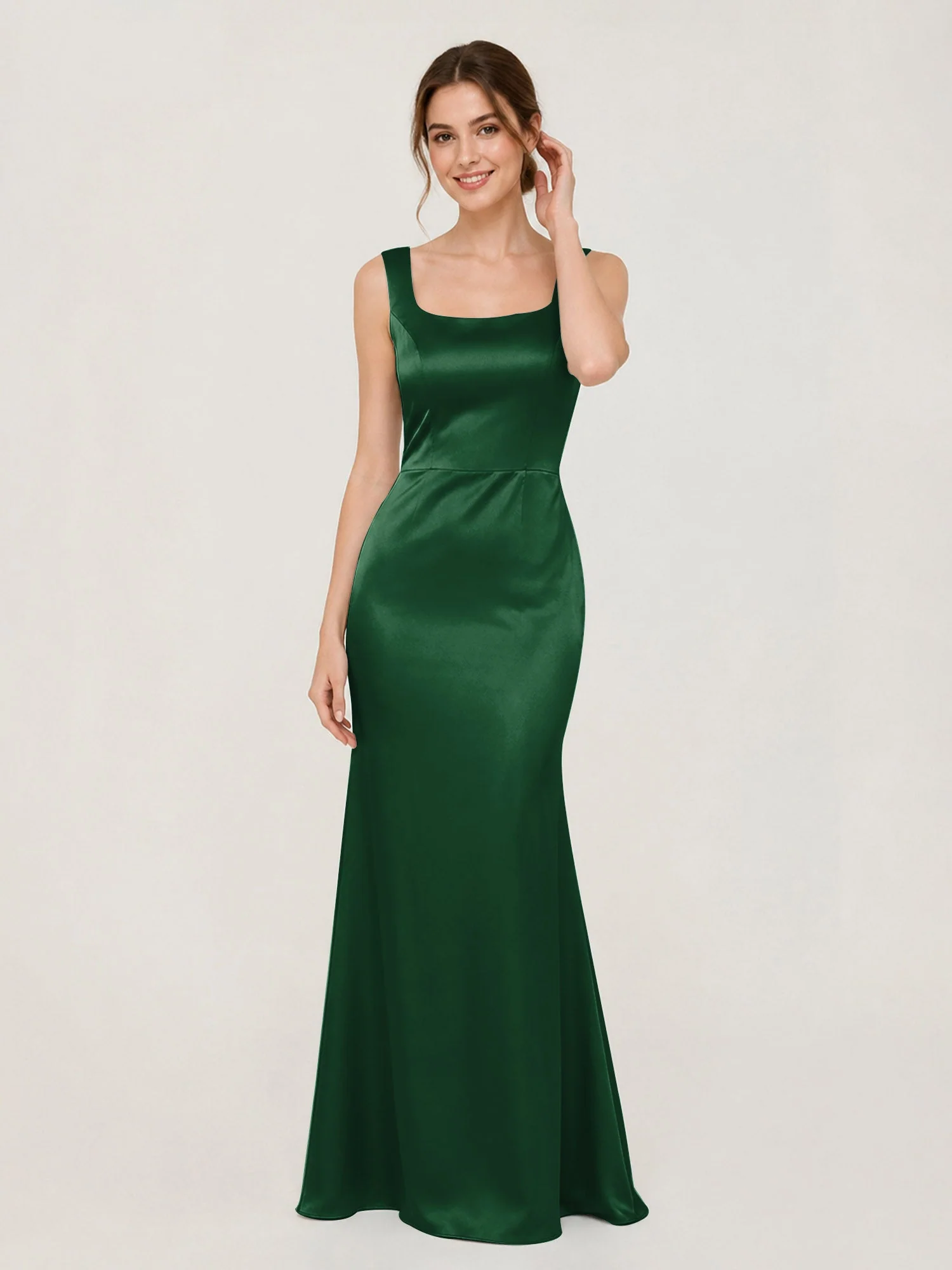 Satin Meerjungfrau Kleid mit Rückenschleife Dunkelgrün