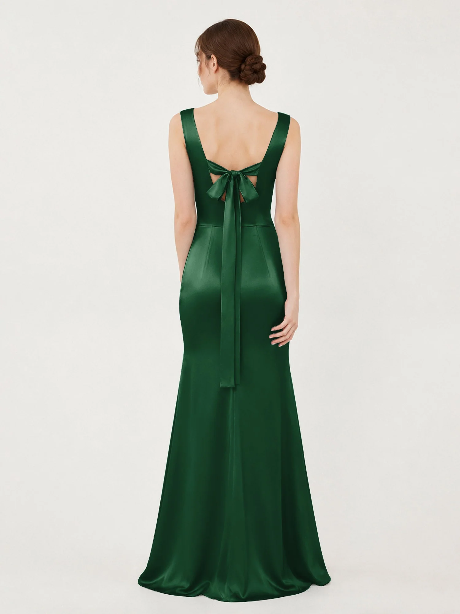 Satin Meerjungfrau Kleid mit Rückenschleife Dunkelgrün - Image 2