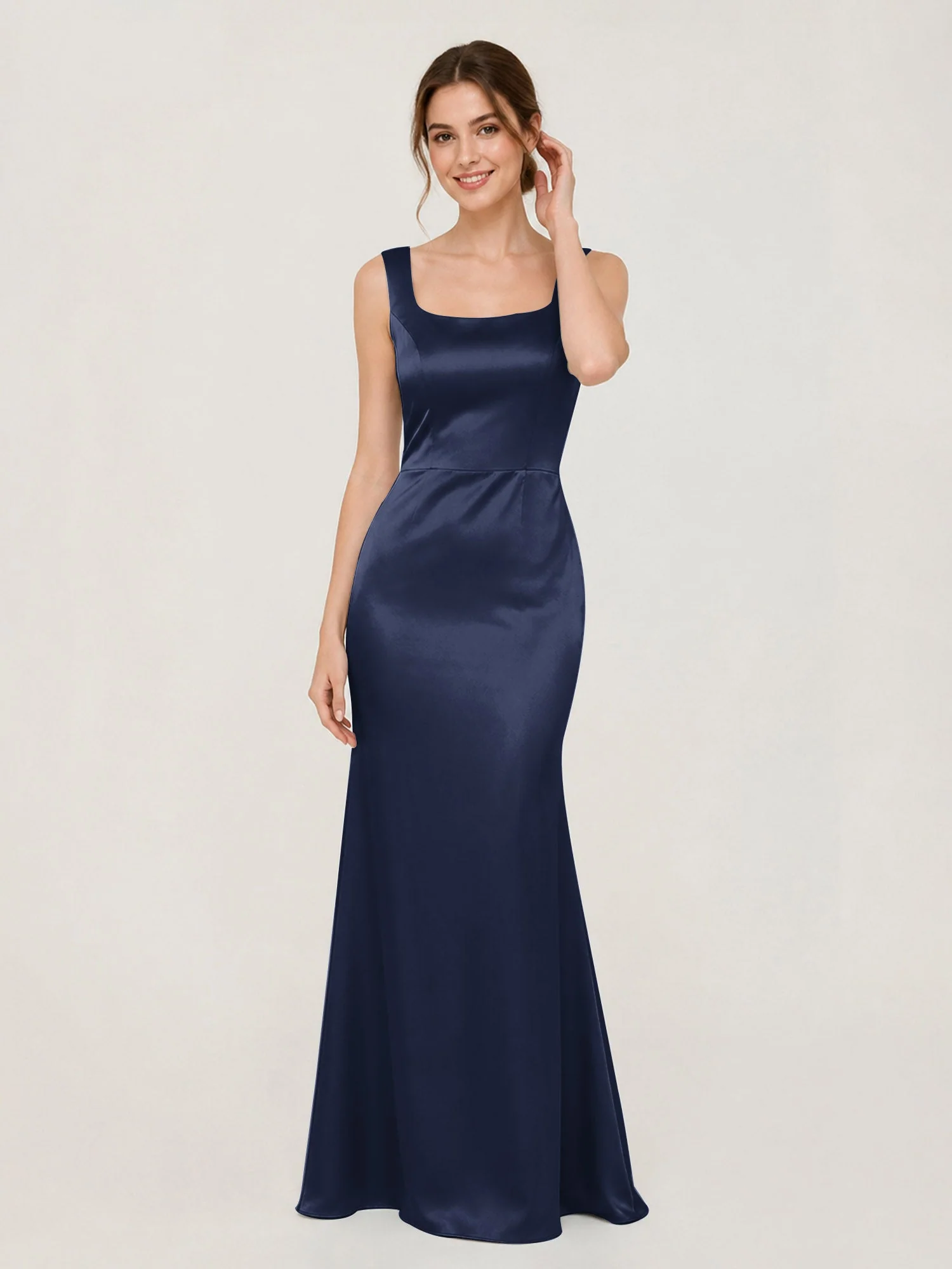 Satin Meerjungfrau Kleid mit Rückenschleife Dunkelmarine