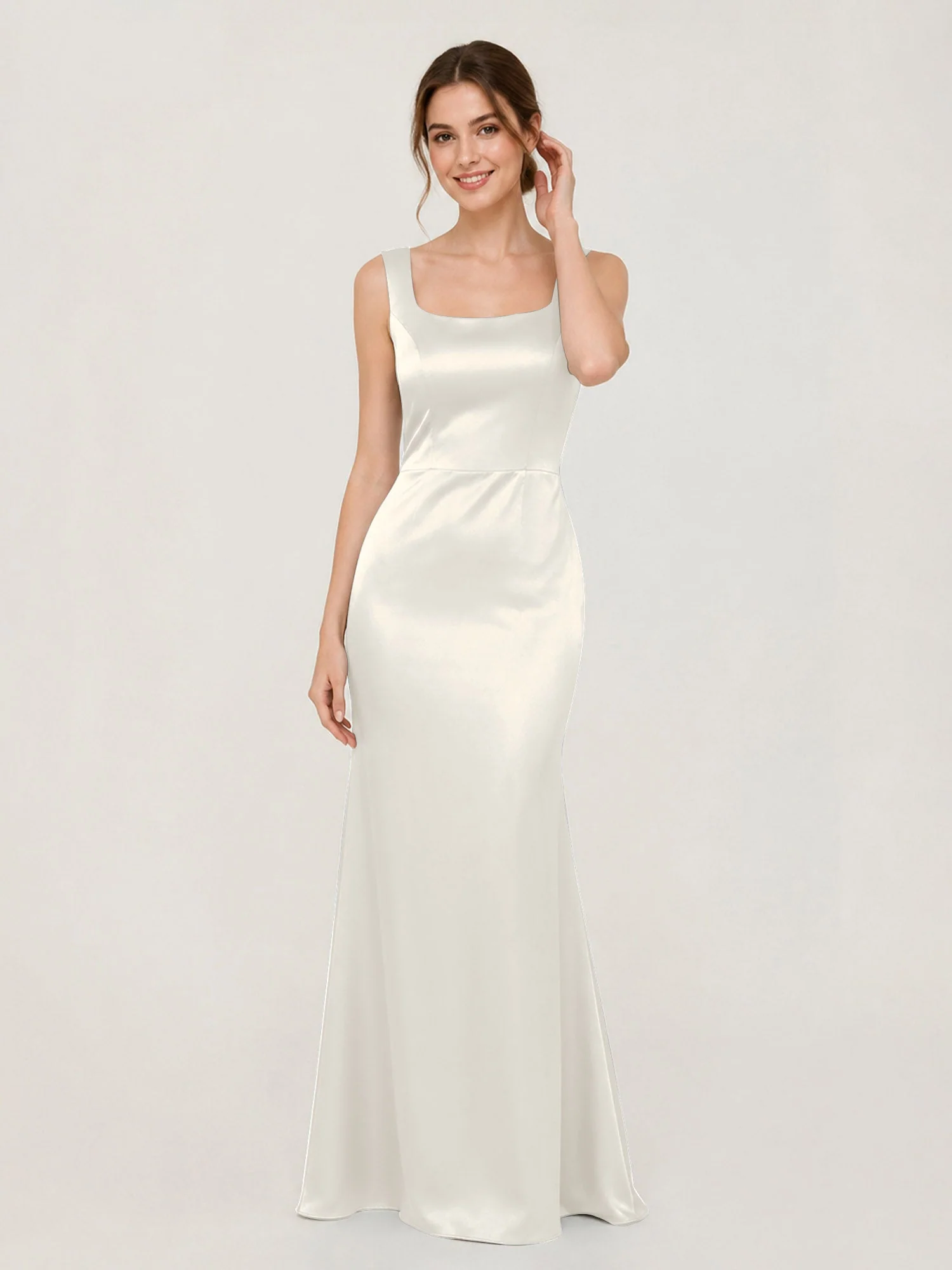 Satin Meerjungfrau Kleid mit Rückenschleife Elfenbein
