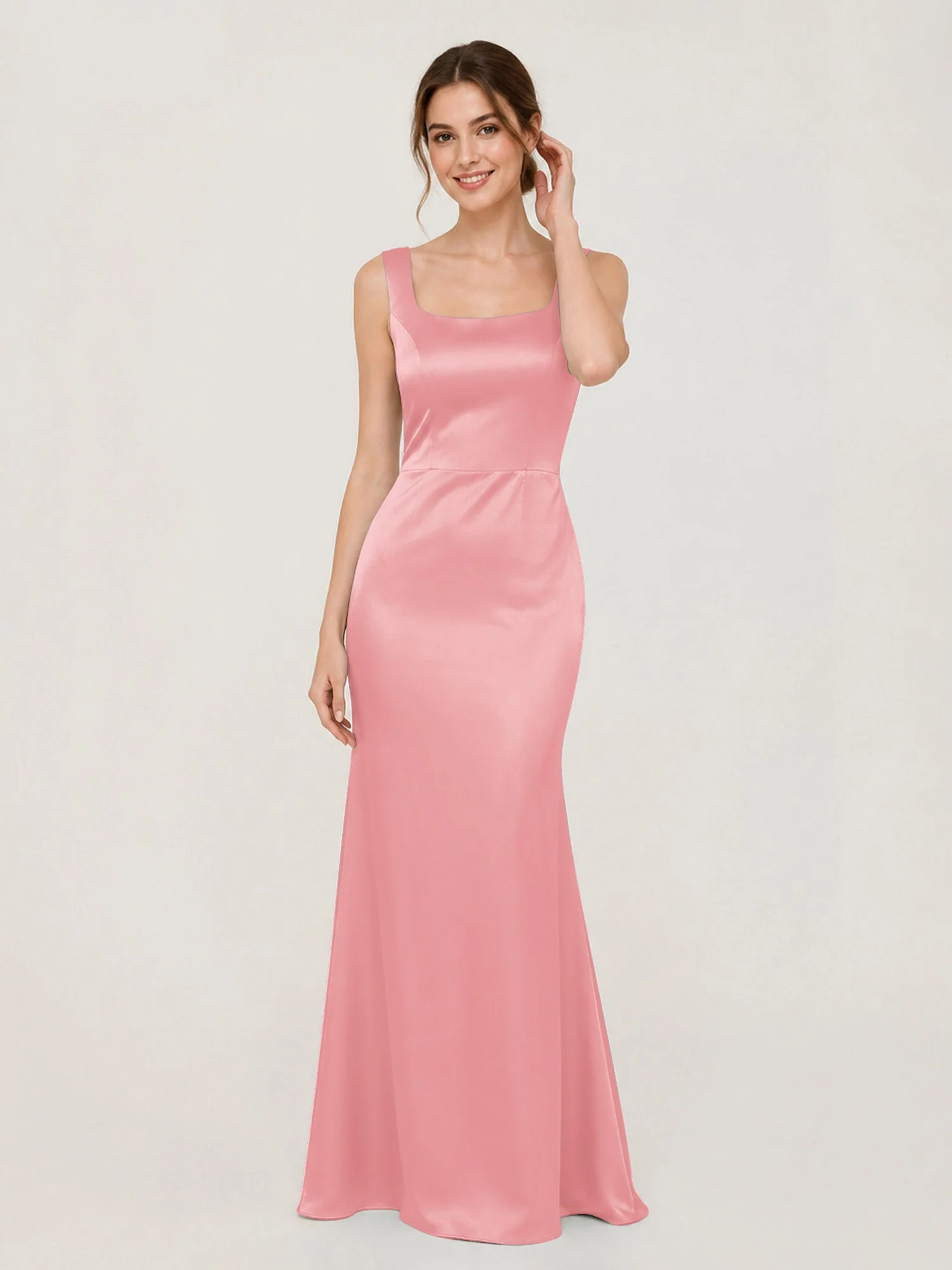 Satin Meerjungfrau Kleid mit Rückenschleife Flamingo