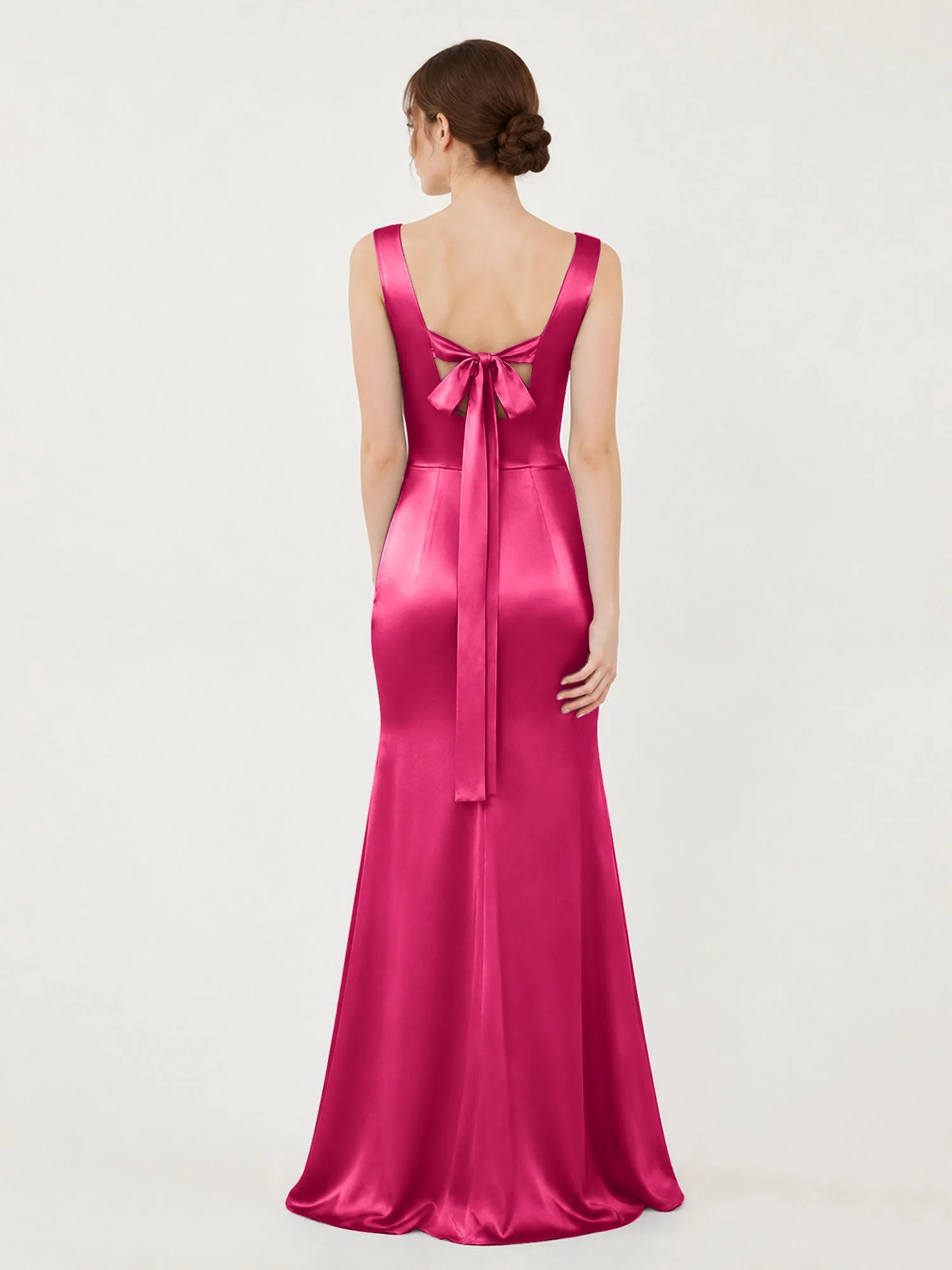 Satin Meerjungfrau Kleid mit Rückenschleife Fuchsia - Image 2
