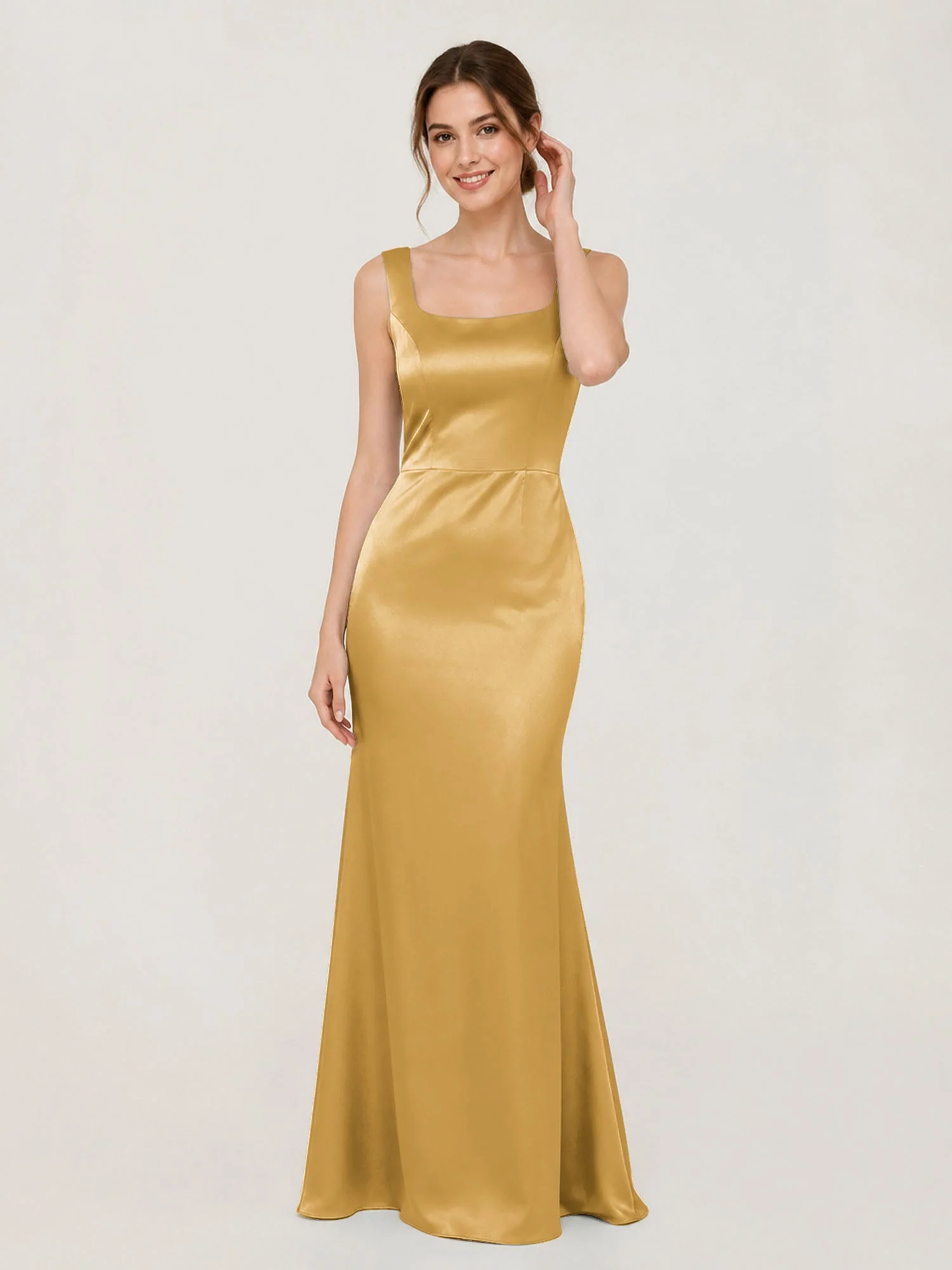 Satin Meerjungfrau Kleid mit Rückenschleife Gold