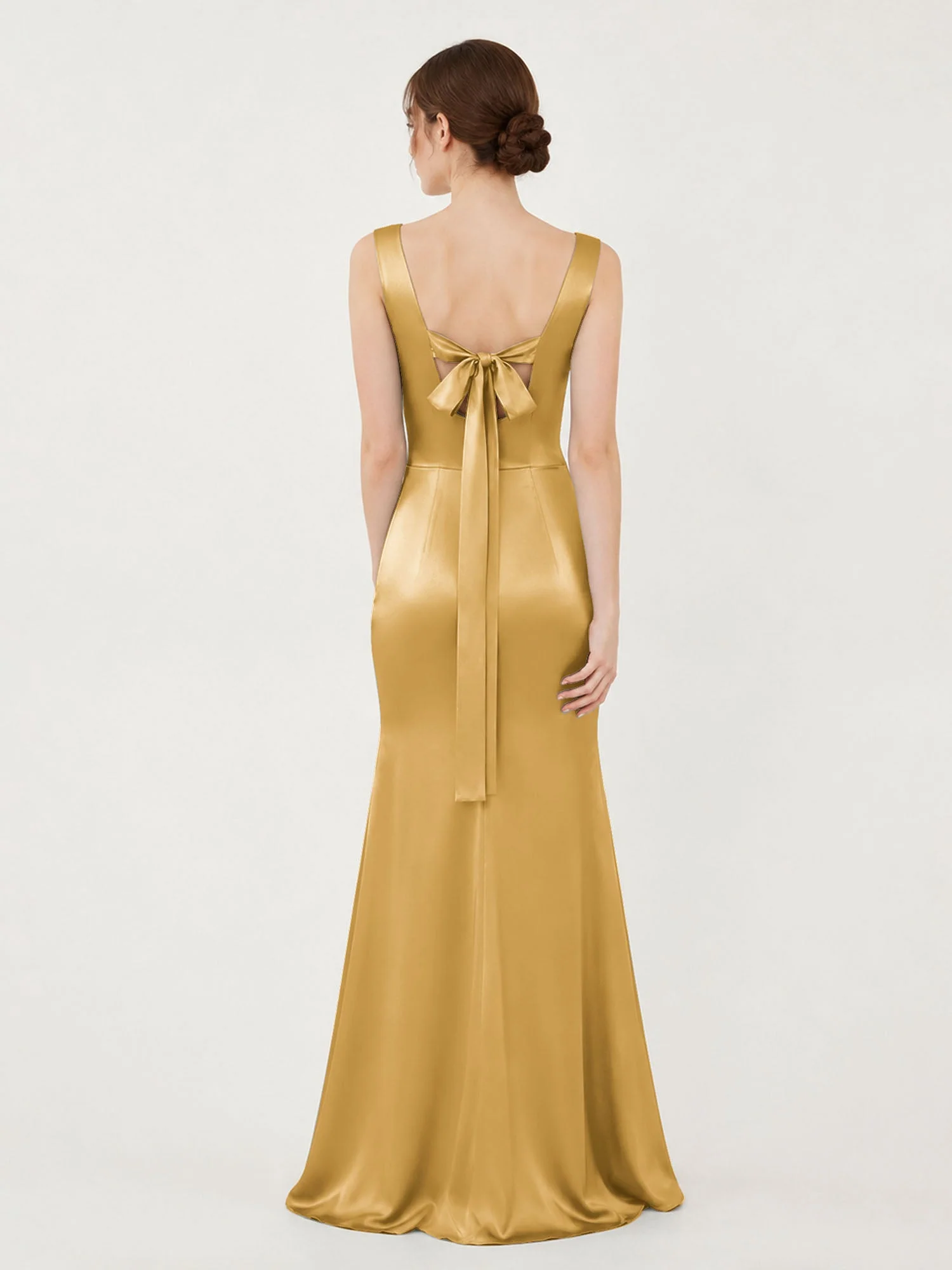 Satin Meerjungfrau Kleid mit Rückenschleife Gold - Image 2
