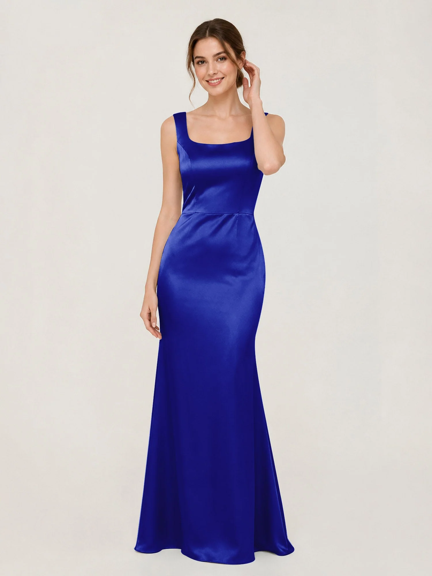 Satin Meerjungfrau Kleid mit Rückenschleife Königsblau