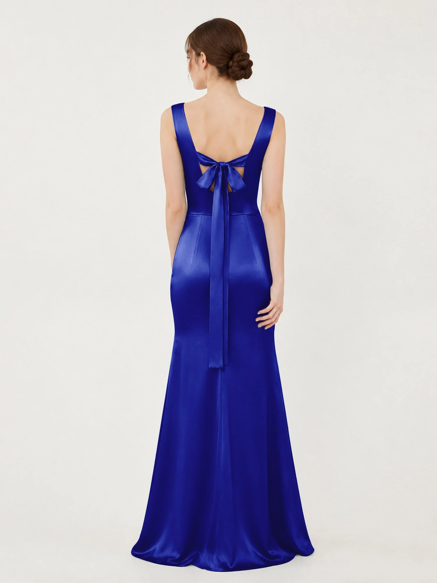 Satin Meerjungfrau Kleid mit Rückenschleife Königsblau - Image 2