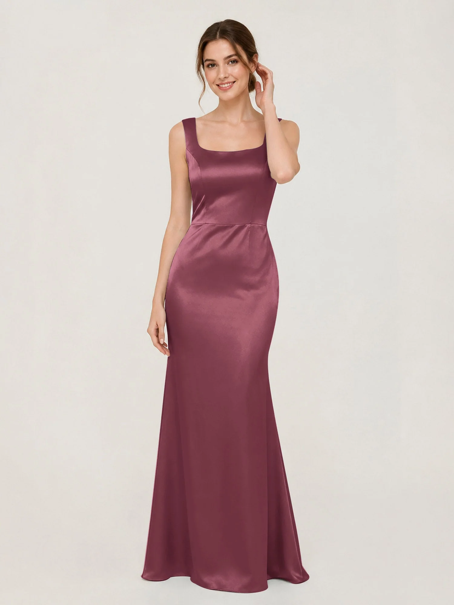 Satin Meerjungfrau Kleid mit Rückenschleife Maulbeere