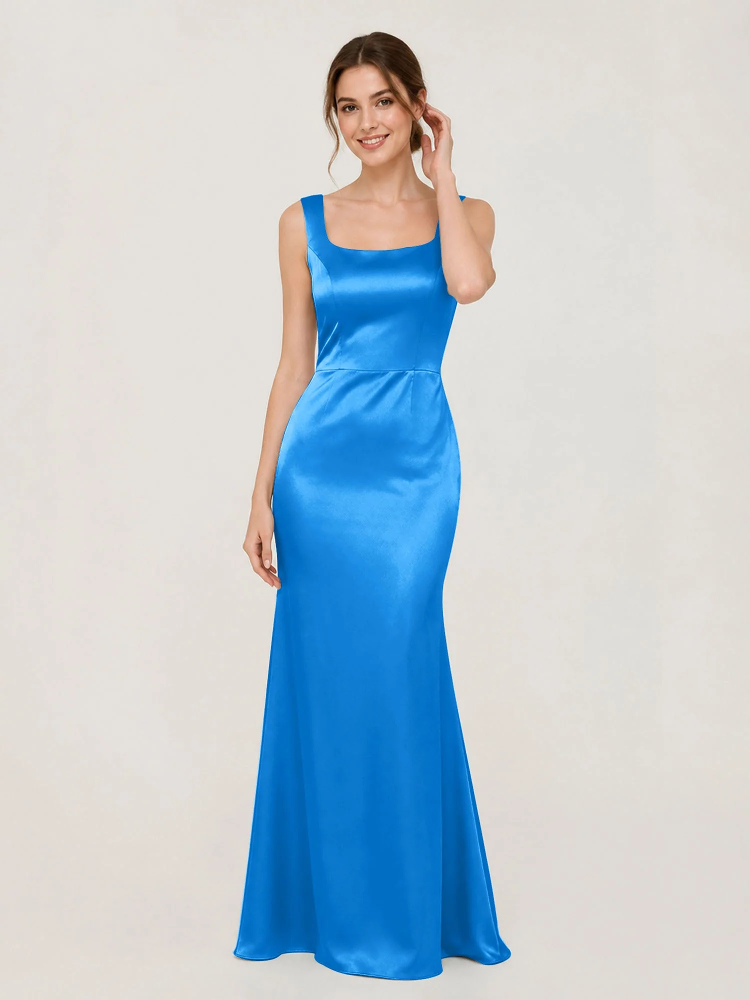 Satin Meerjungfrau Kleid mit Rückenschleife Meerblau