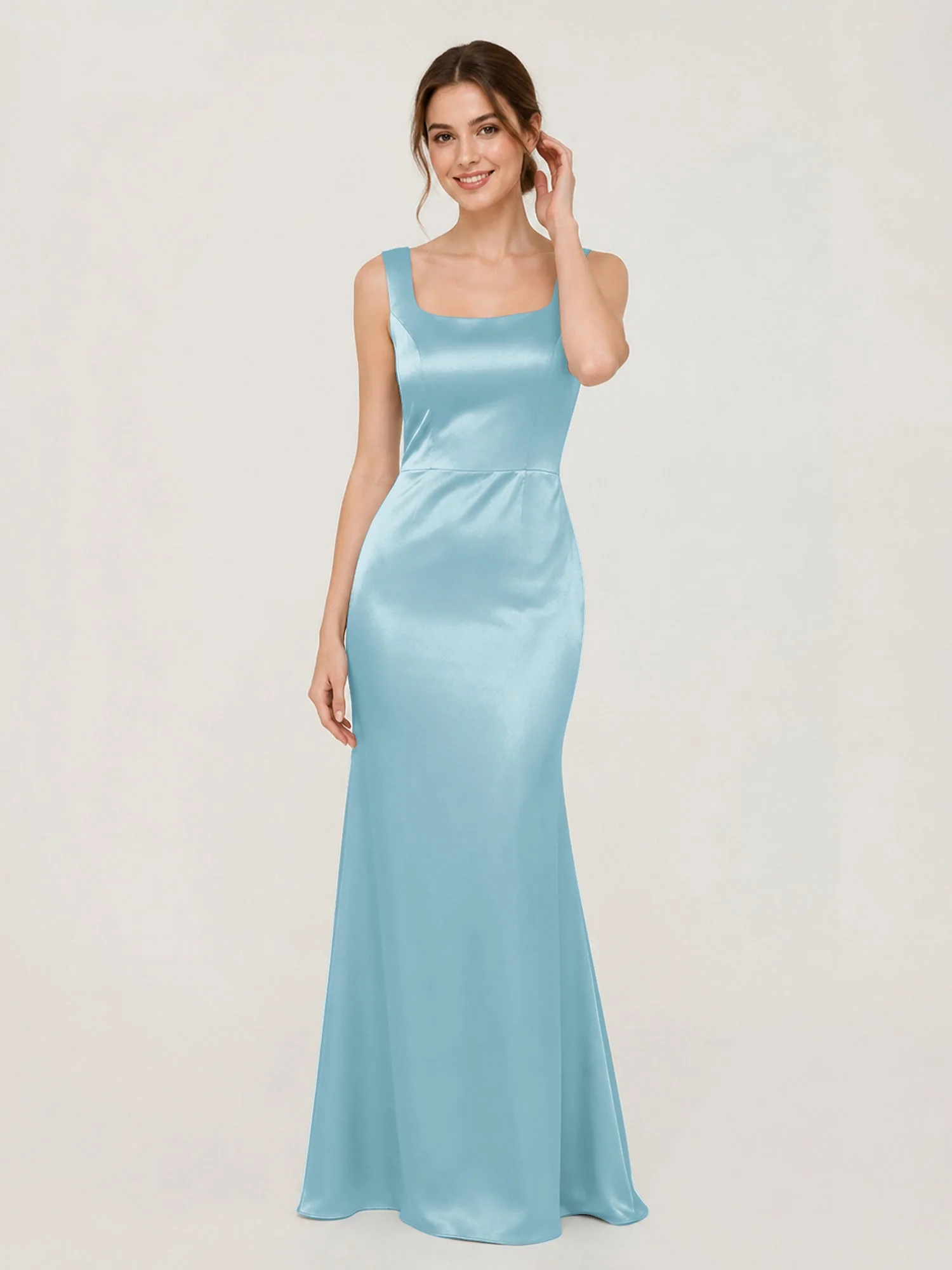 Satin Meerjungfrau Kleid mit Rückenschleife Nebel