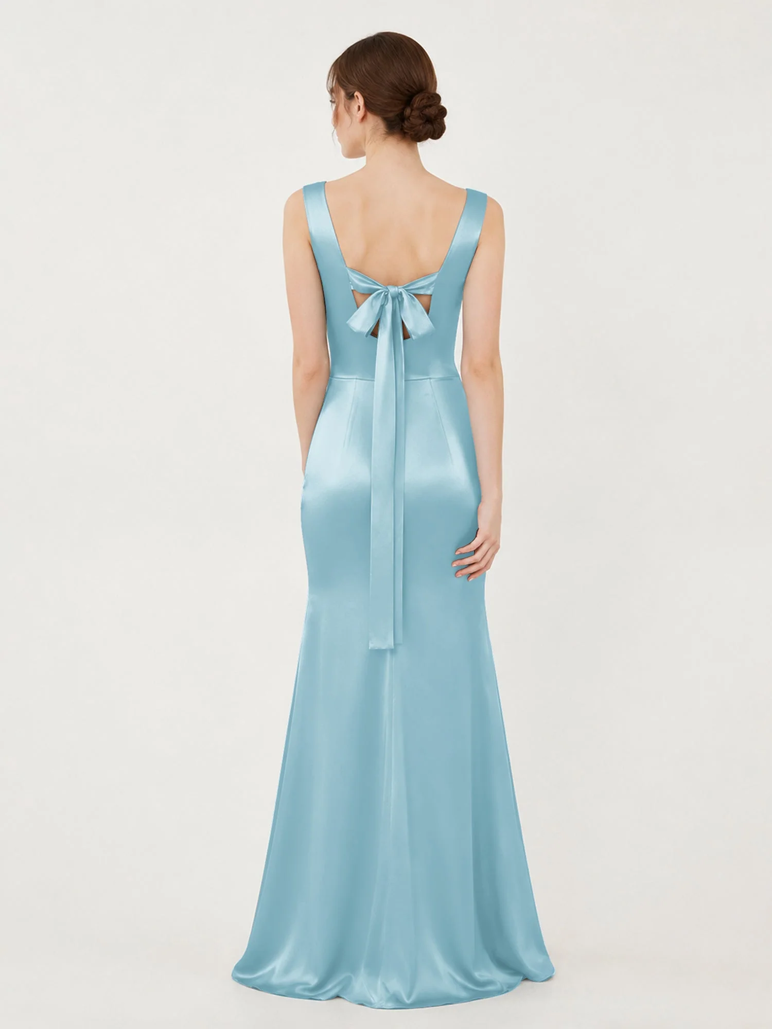 Satin Meerjungfrau Kleid mit Rückenschleife Nebel - Image 2