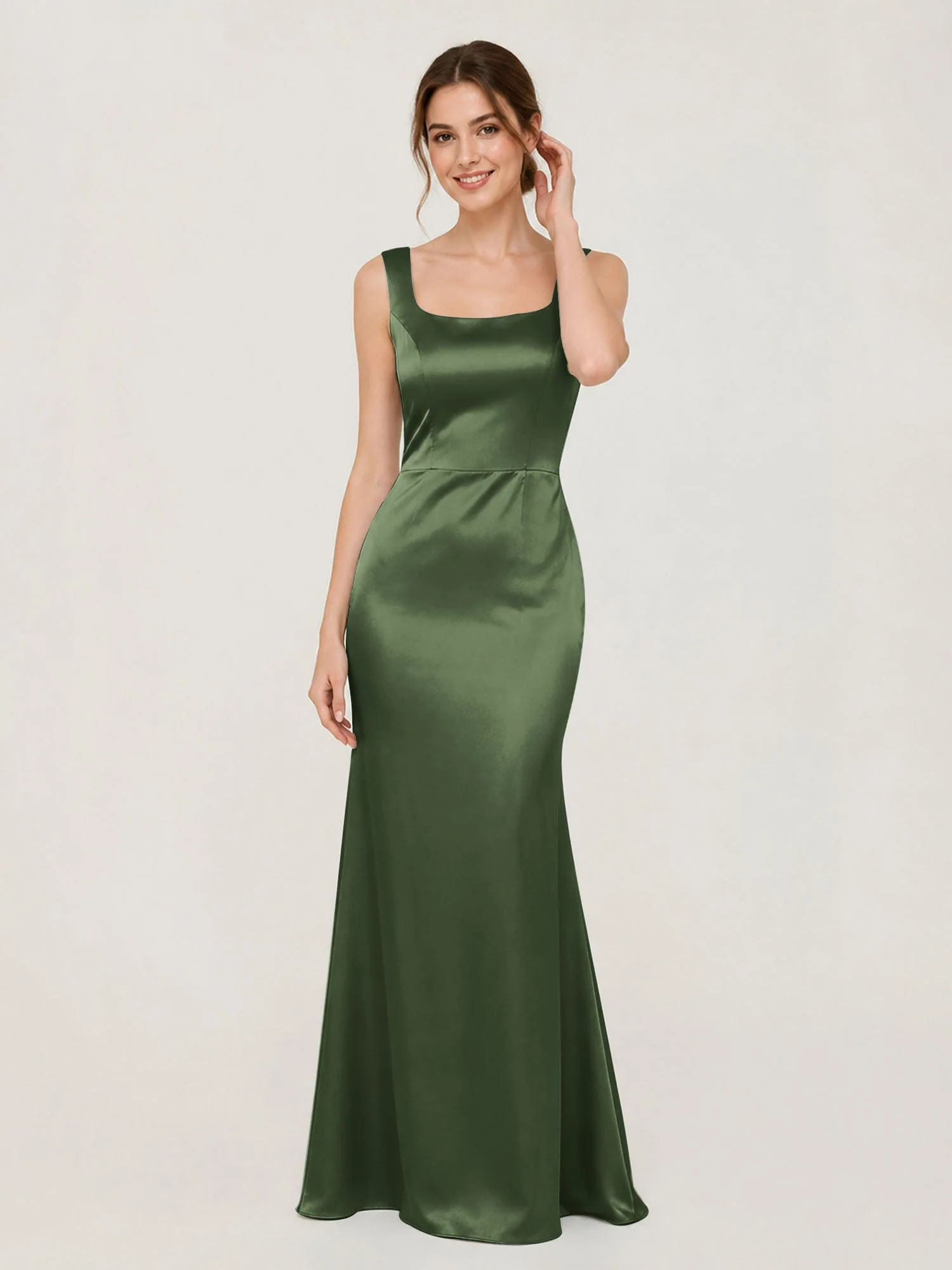 Satin Meerjungfrau Kleid mit Rückenschleife Olivgrün