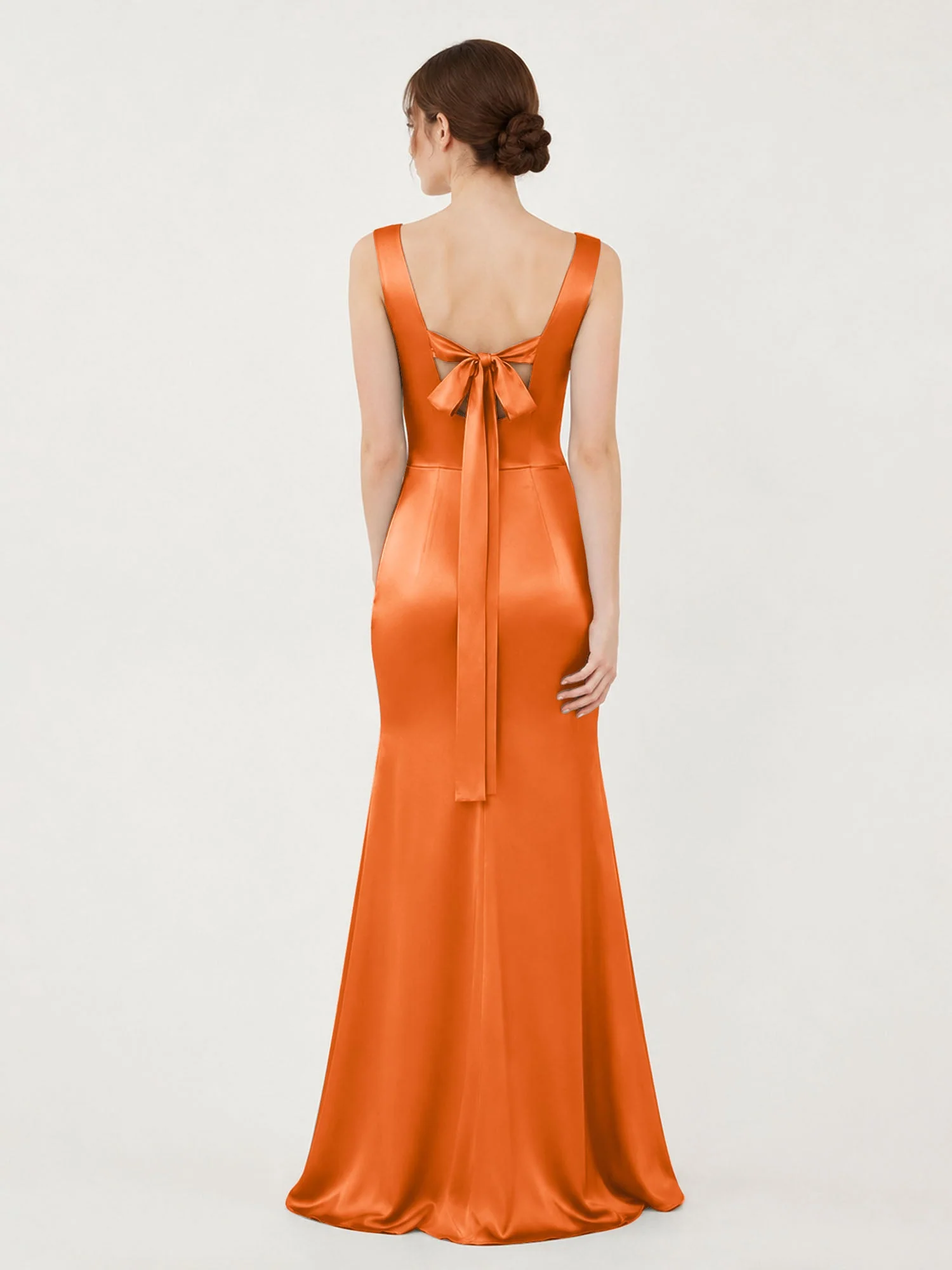 Satin Meerjungfrau Kleid mit Rückenschleife Orange - Image 2