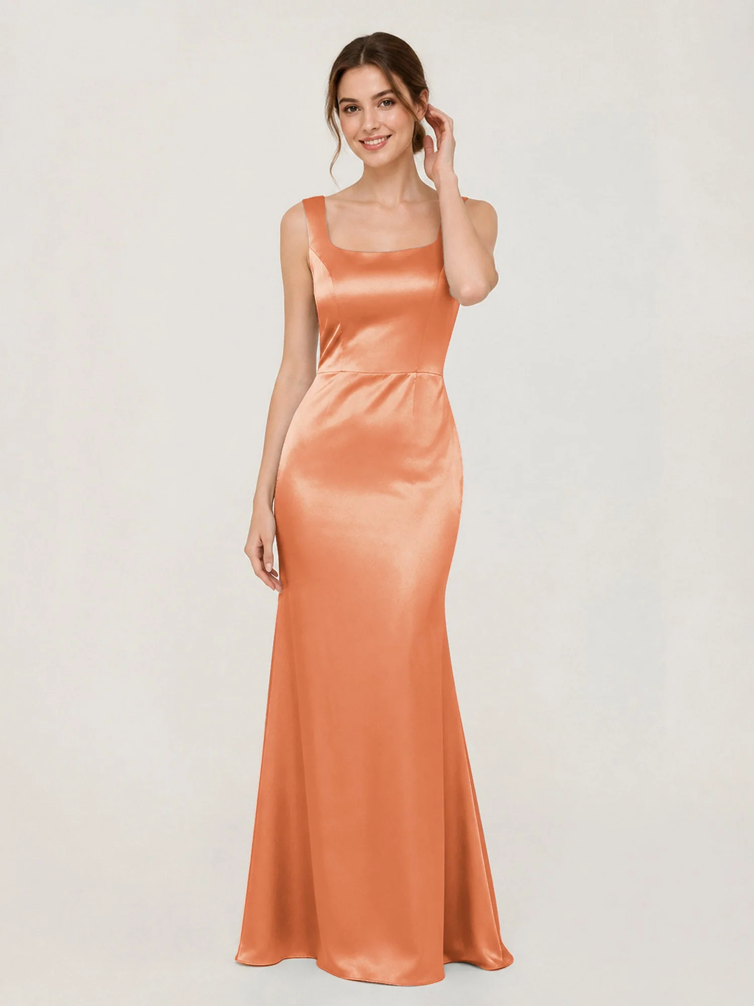 Satin Meerjungfrau Kleid mit Rückenschleife Papaya