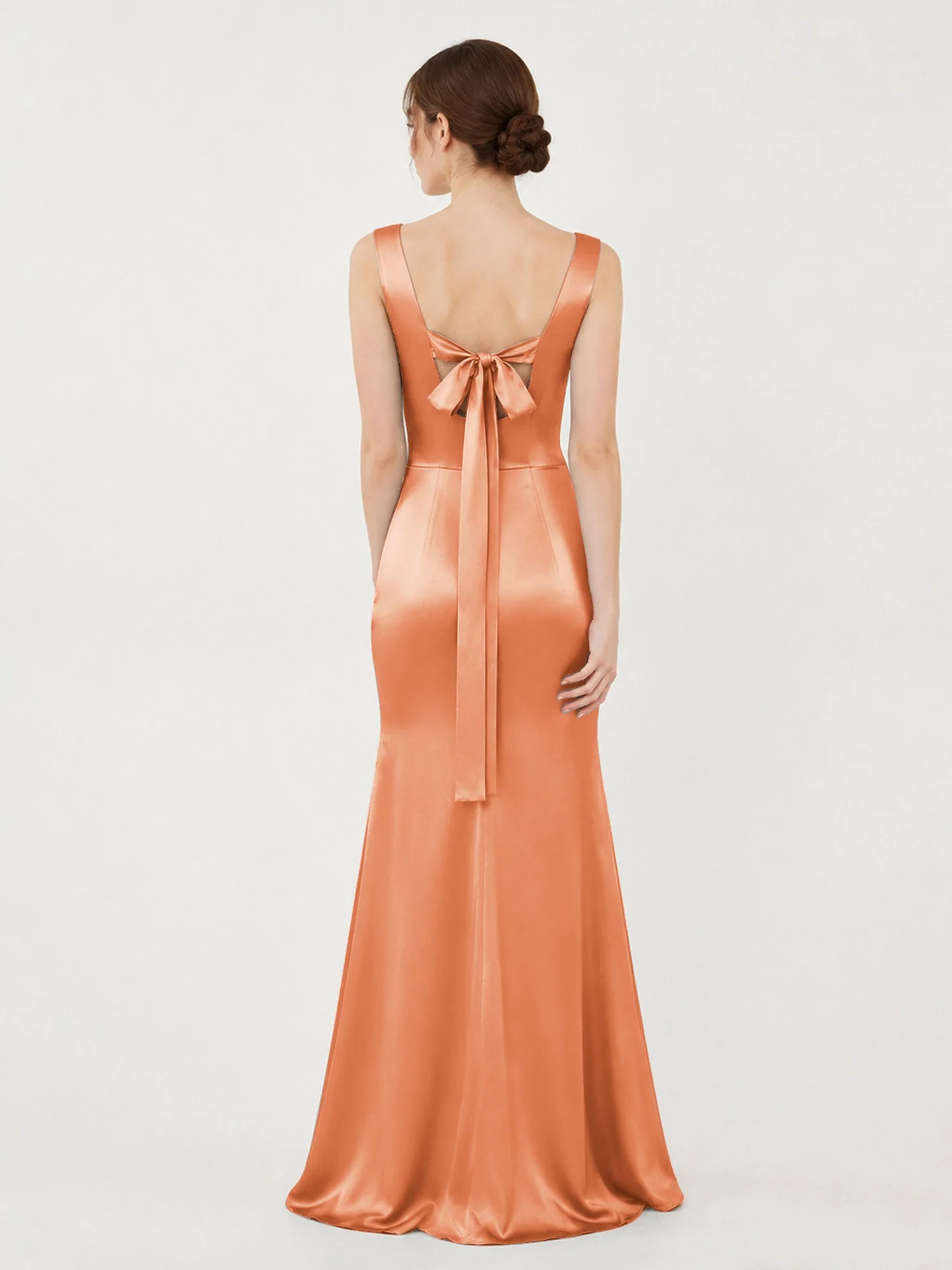 Satin Meerjungfrau Kleid mit Rückenschleife Papaya - Image 2