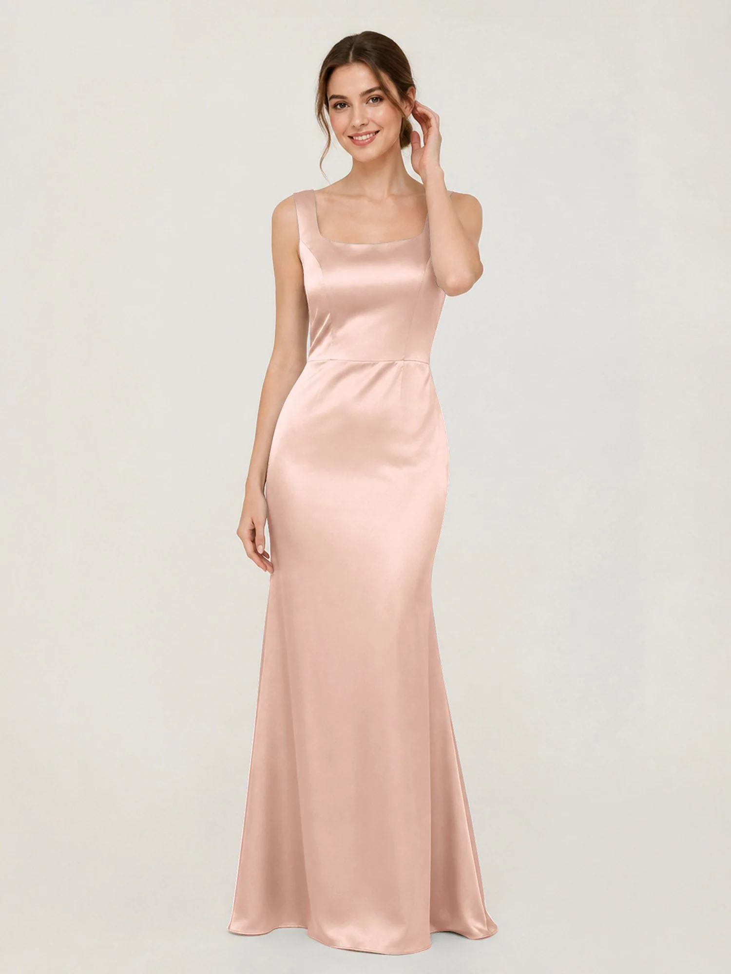 Satin Meerjungfrau Kleid mit Rückenschleife Perlrosa