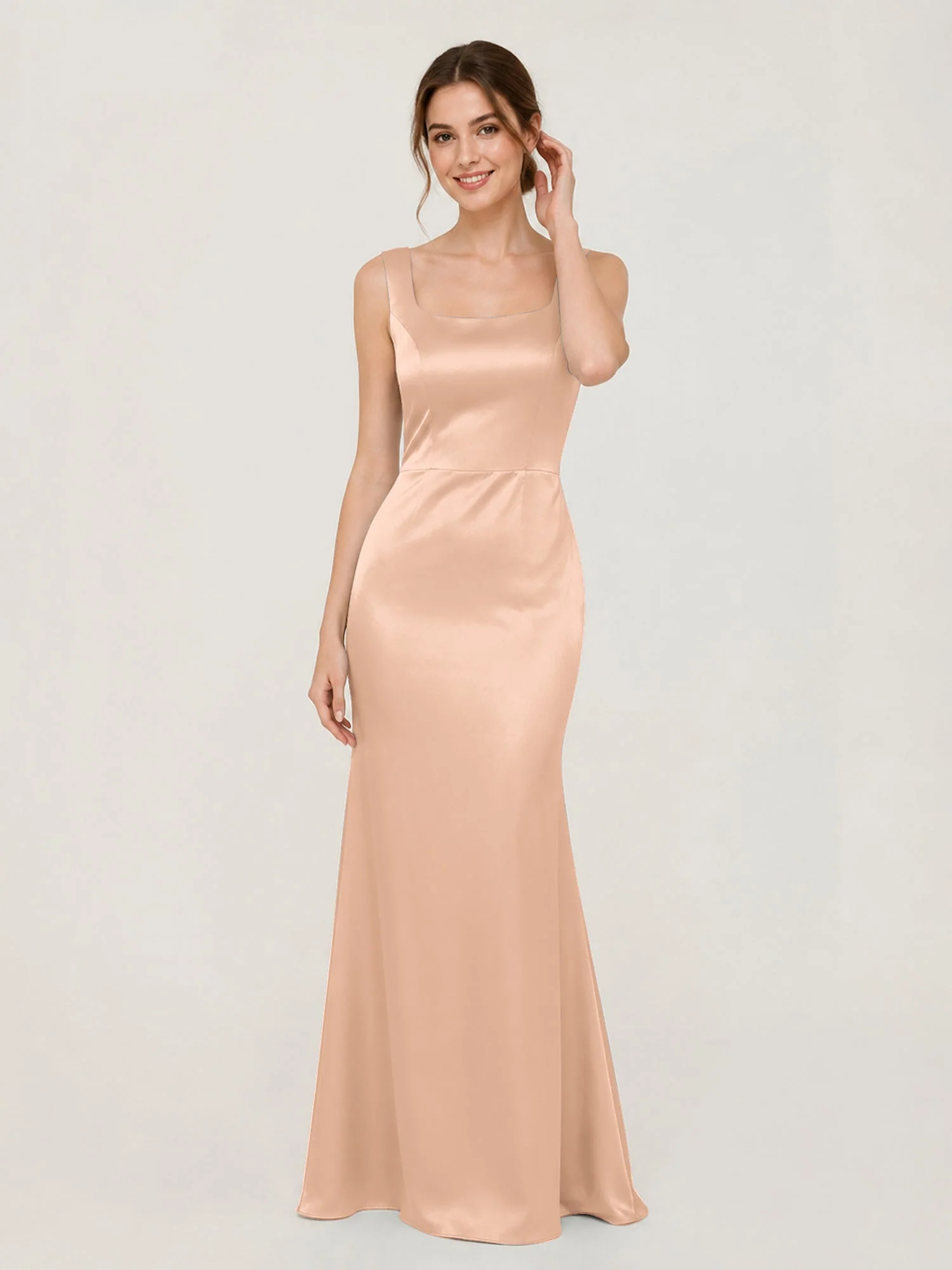 Satin Meerjungfrau Kleid mit Rückenschleife Pfirsich