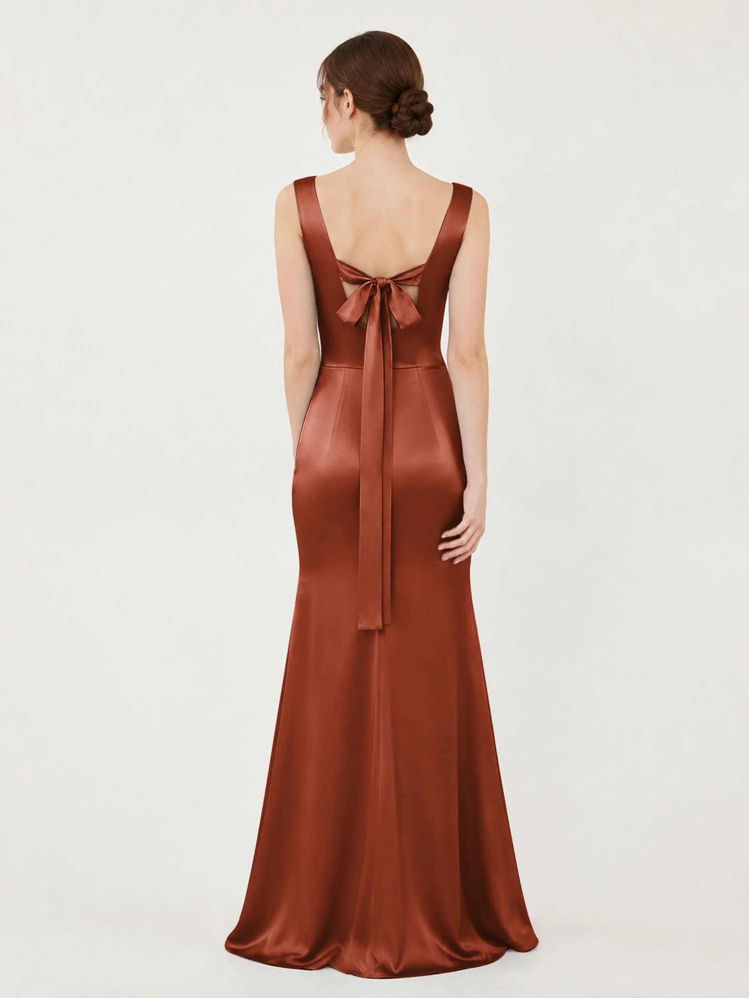 Satin Meerjungfrau Kleid mit Rückenschleife Rost - Image 2