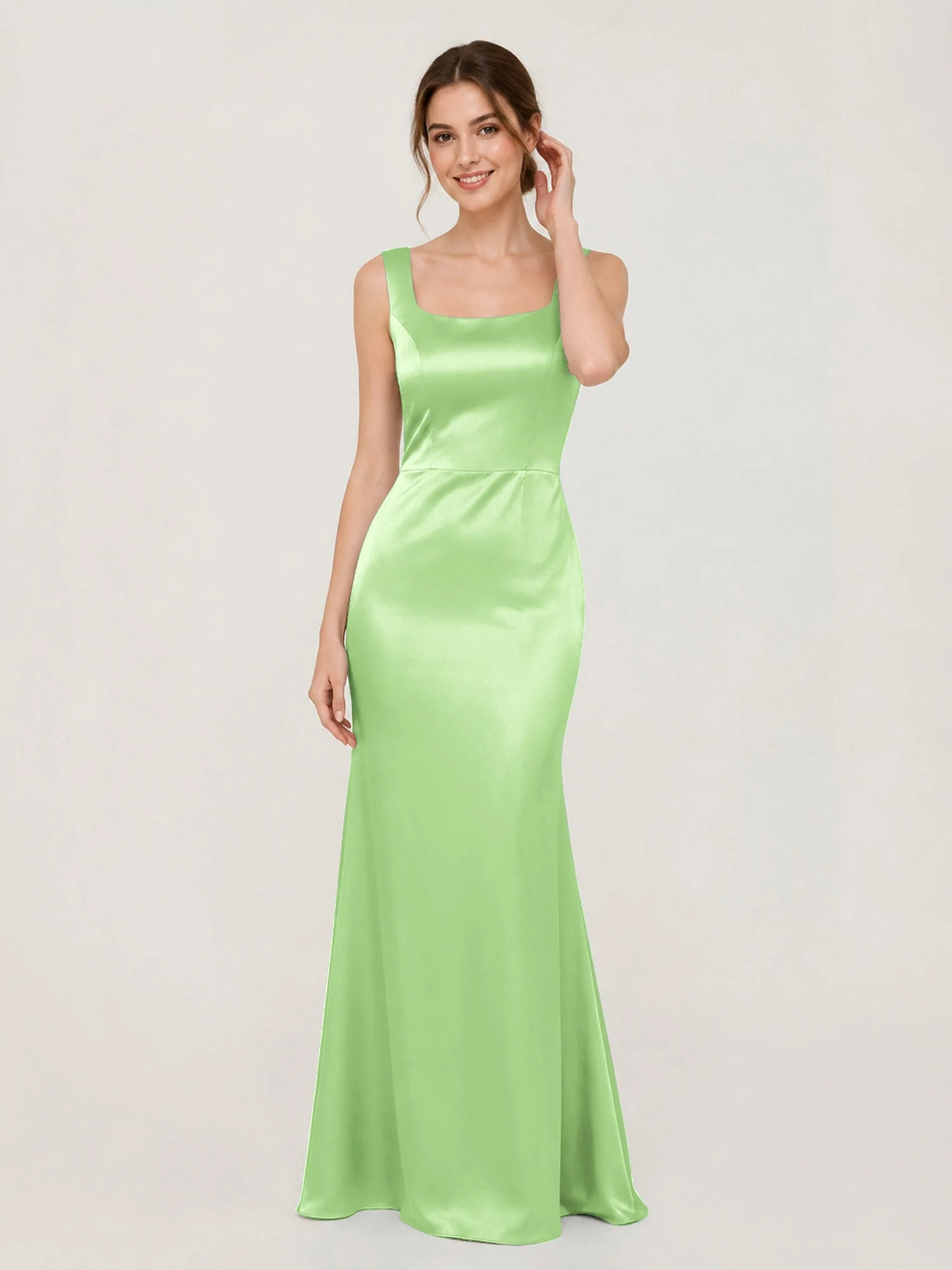 Satin Meerjungfrau Kleid mit Rückenschleife Salbei