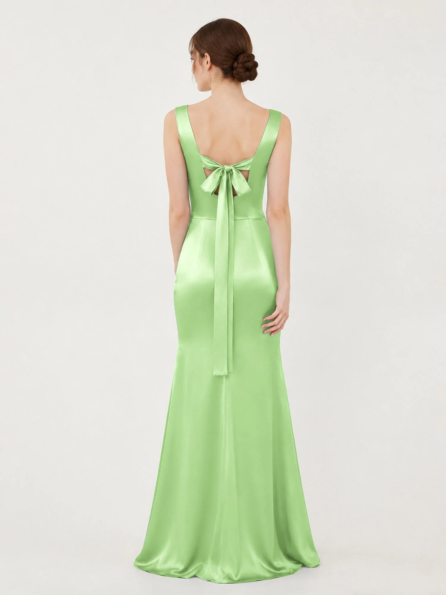 Satin Meerjungfrau Kleid mit Rückenschleife Salbei - Image 2