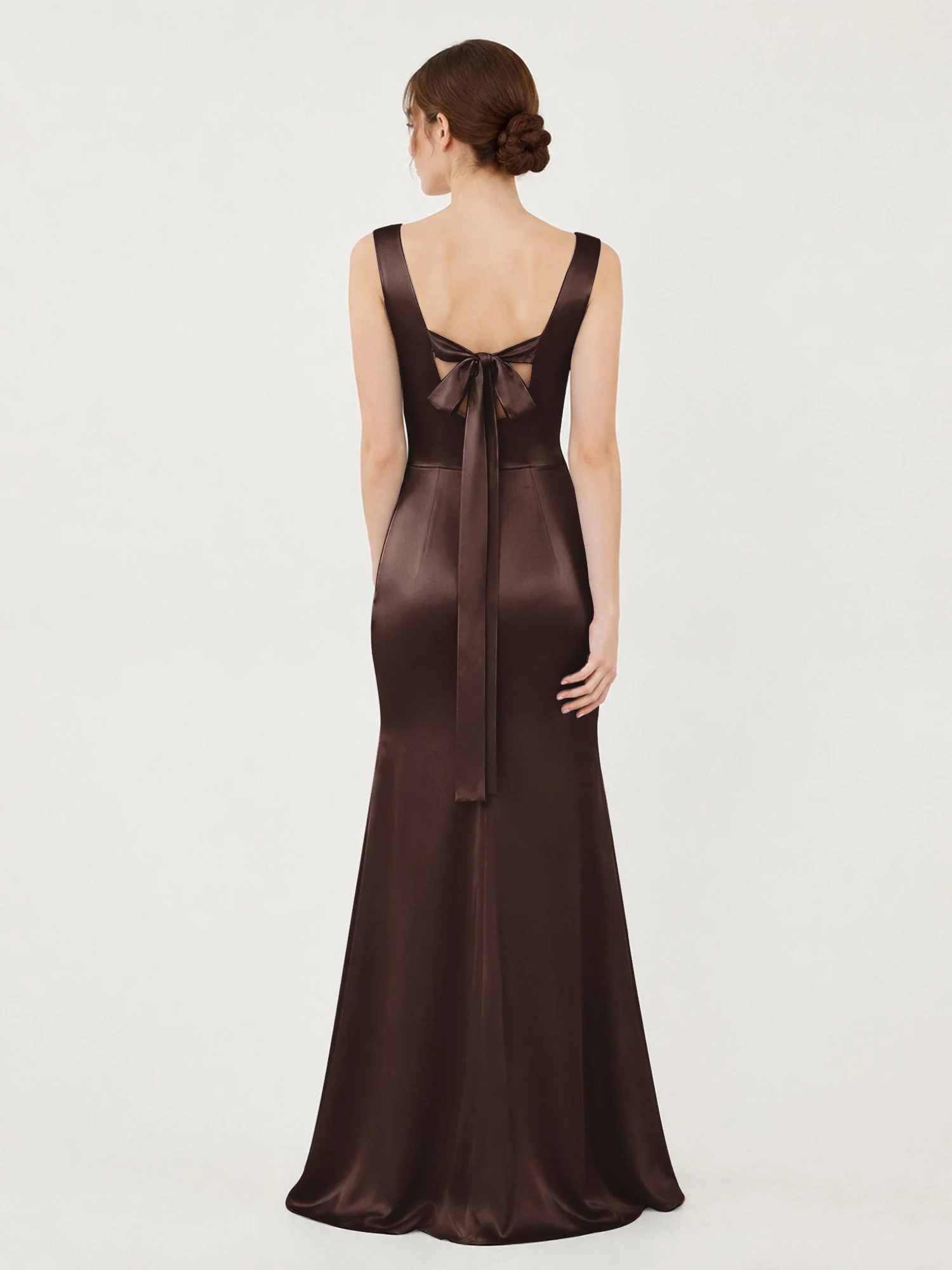 Satin Meerjungfrau Kleid mit Rückenschleife Schokolade - Image 2