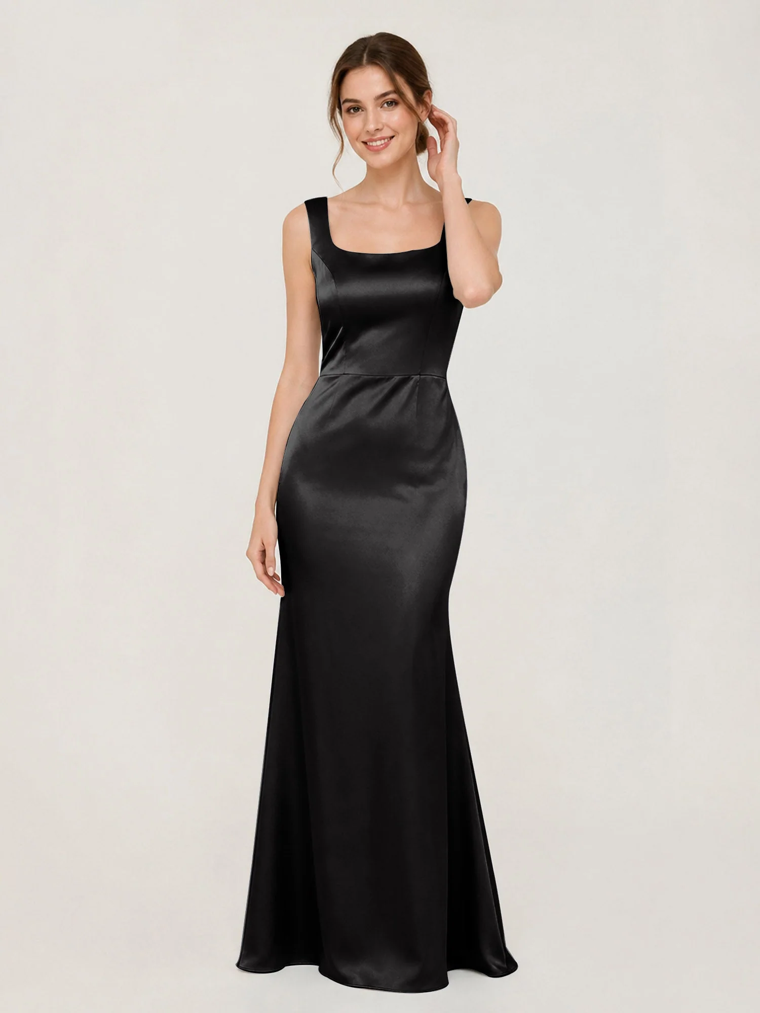 Satin Meerjungfrau Kleid mit Rückenschleife Schwarz