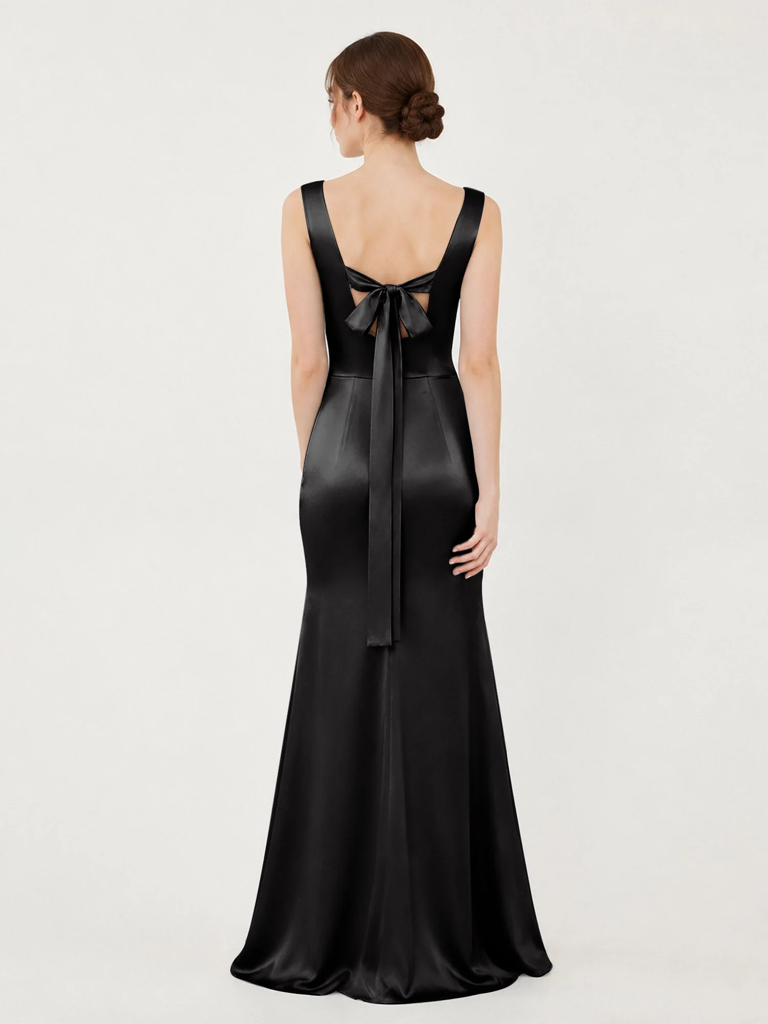Satin Meerjungfrau Kleid mit Rückenschleife Schwarz - Image 2